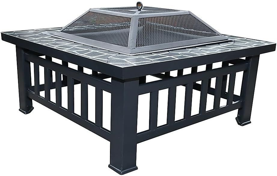 18-Inch Metal Fire Pit for Outdoor Heating with Mesh Screen and Poker