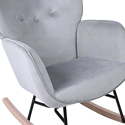 BAKAJI Poltrona Sedia a Dondolo Relax Slitta Rivestimento in Tessuto Struttura Legno Imbottita Piedi in Metallo Base Dondonlante Legno Dimensione 90 x 70 x 95 cm Design Moderno Scandinavo (Grigio) : Casa e cucina