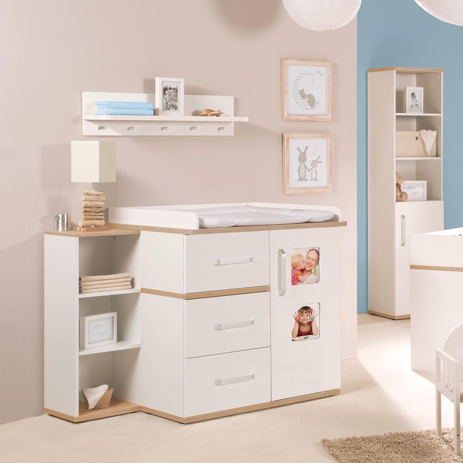 roba Kindermöbelset 'Pia‘, 3-teilig, inkl. Kinderbett 70x140cm, Wickelkommode, Kleiderschrank, weiß