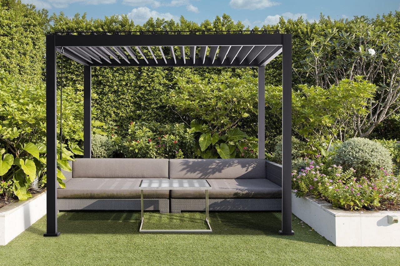 Mirador Basic Pavillon 3 x 3 m Wasserdicht - Pergola mit Lamellendach - Aluminium/Stahl Terrassenüberdachung - Schwarz - 88MM