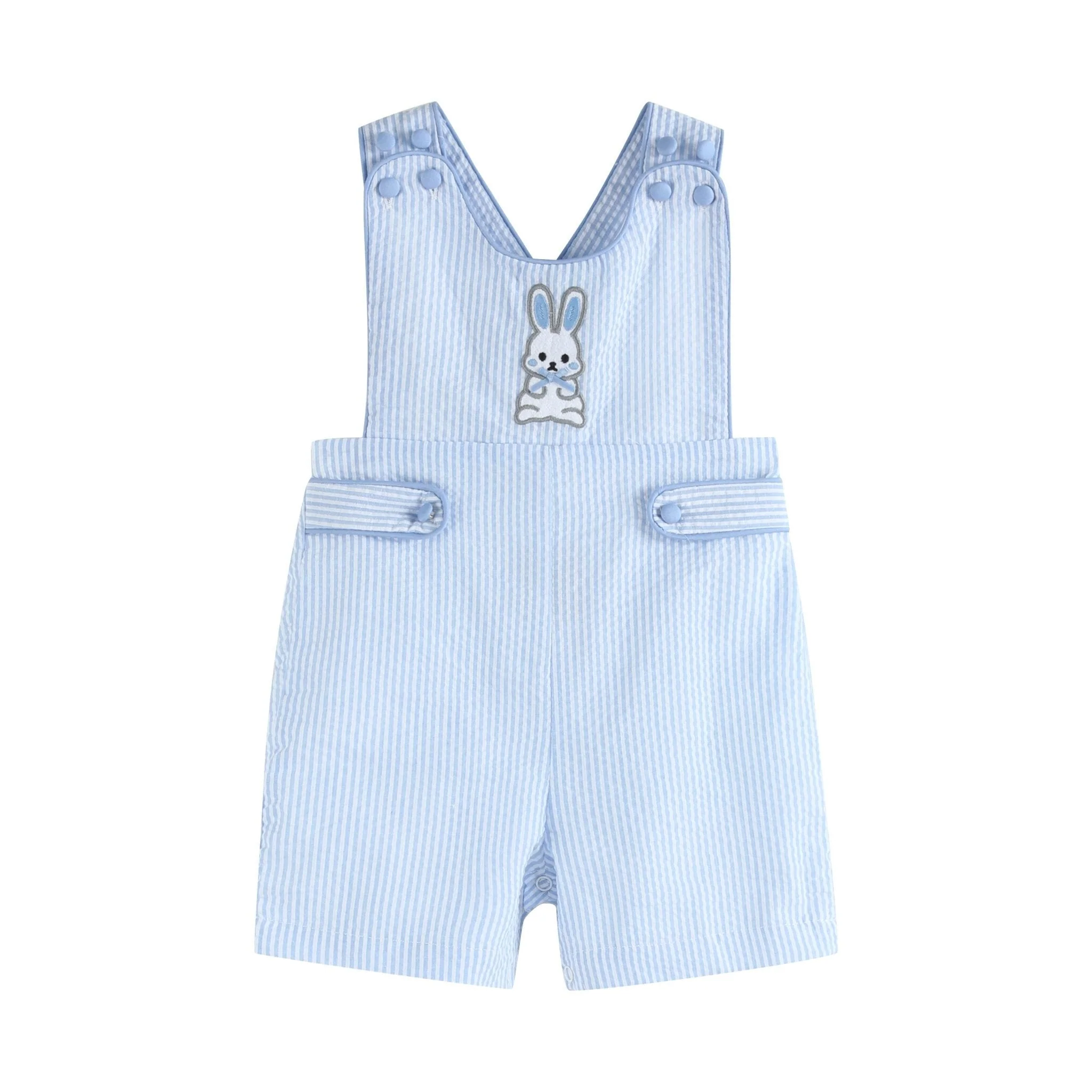 Blue Seersucker Bunny Shortalls