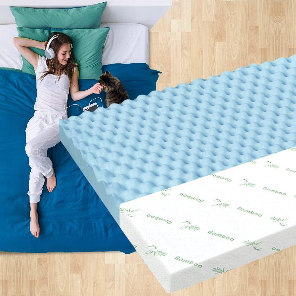 Memory Foam Mattress Topper with Cool Gel & Bamboo Cover - Double