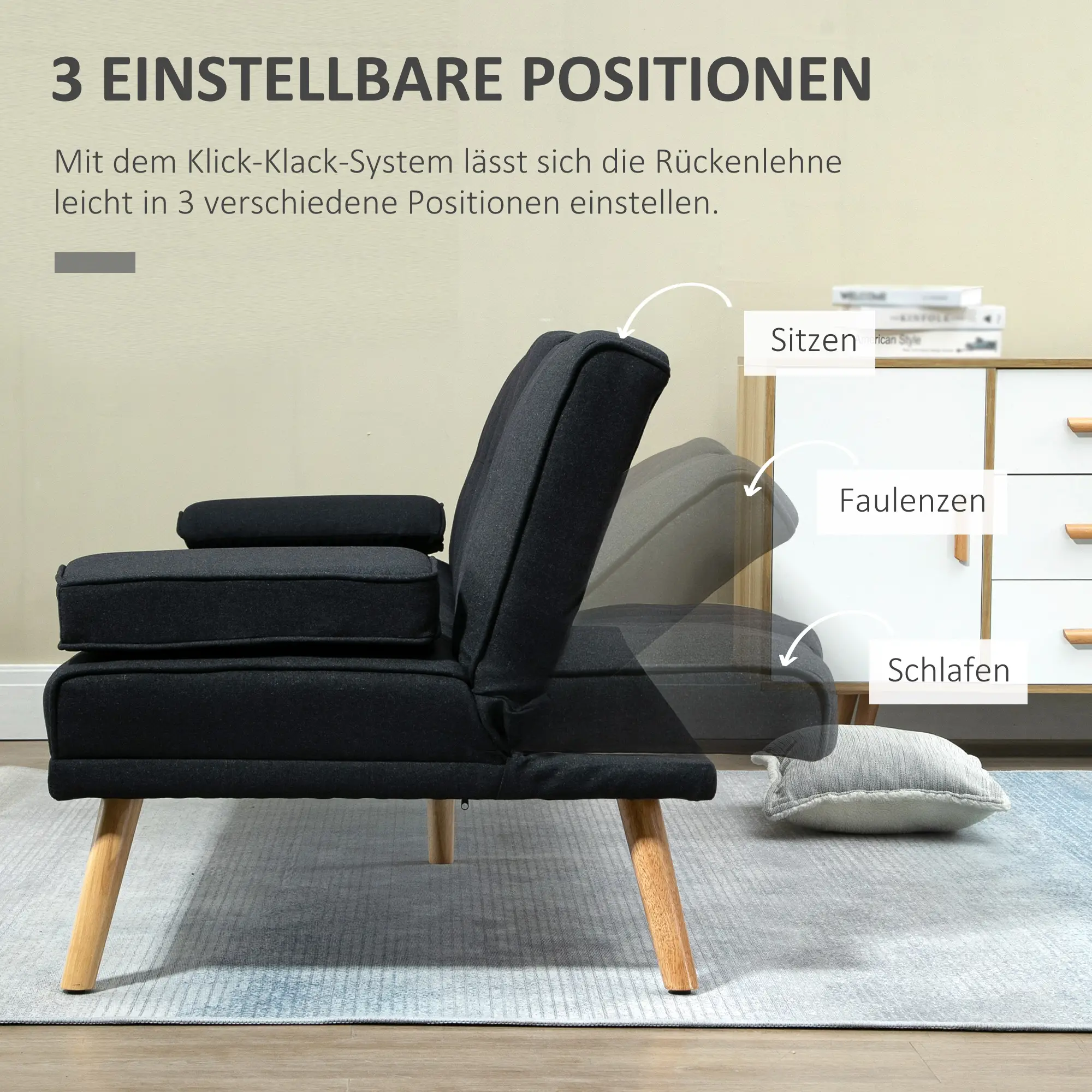 HOMCOM Schlafsofa 3-Sitzer mit klappbarem Tisch und 3-fach verstellbar