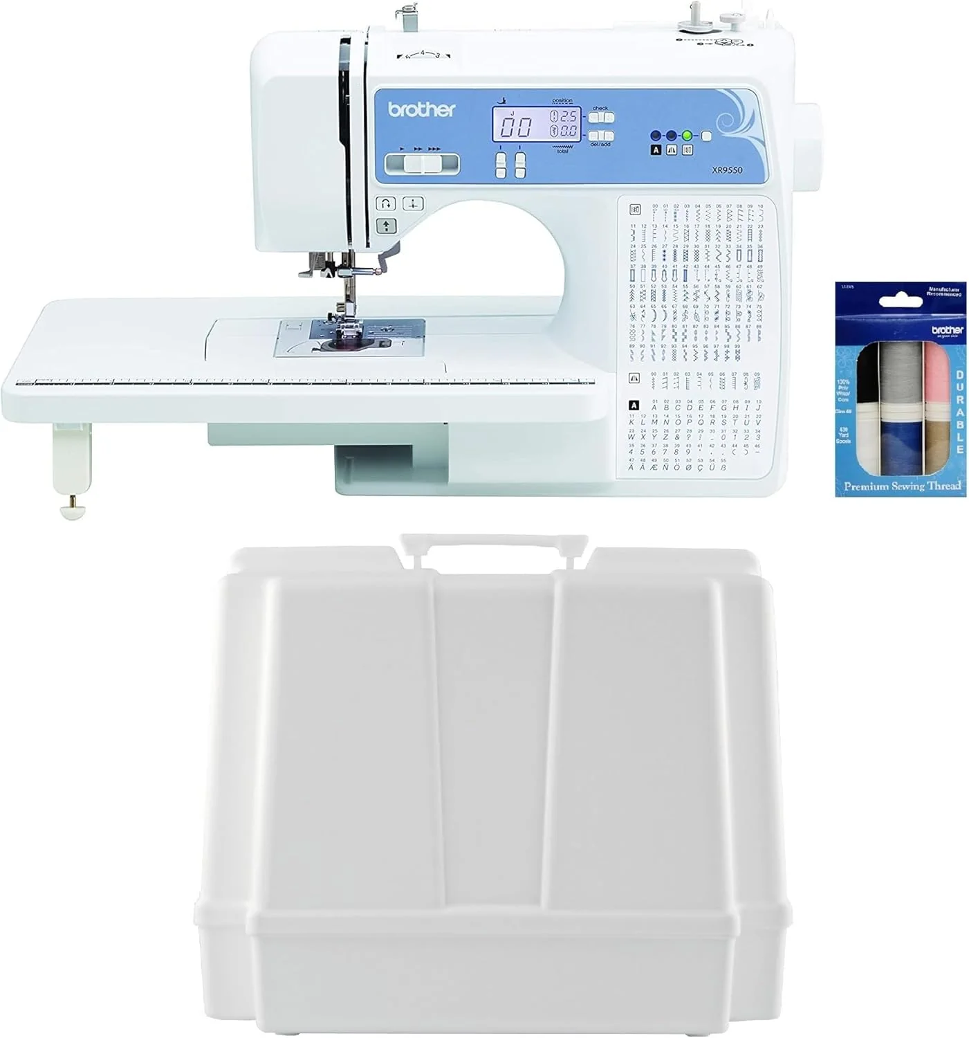 Brother Sewing and Quilting Machine. Computerized. 165 Built-in Stitches. LCD Display. Wide Table. 8 Included Presser Feet. White. 20x12x17