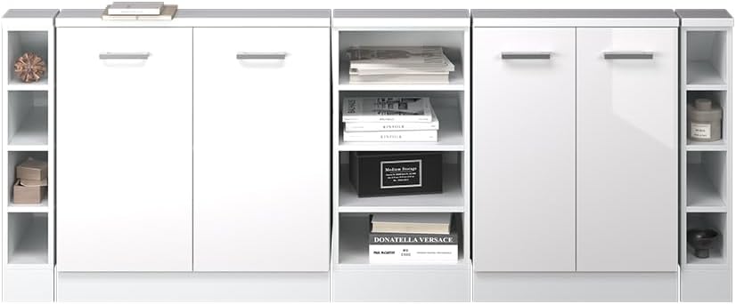 Vicco Dachschrägenschrank-Set Rion, Weiß Hochglanz/Weiß, 5er Set