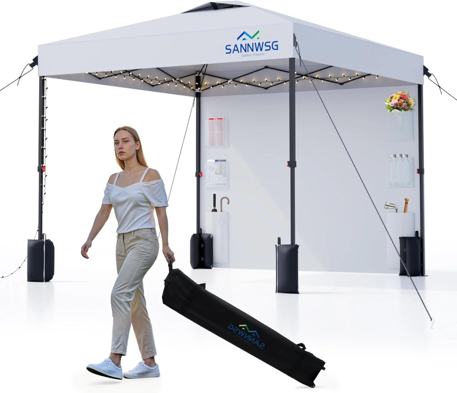 12X12 Pop Up Canopy Tent.Removable Pockets Sidewall for Extra Storage.Easy Up Canopy.Heavy Duty One Person Set Up Event Tent.Grey