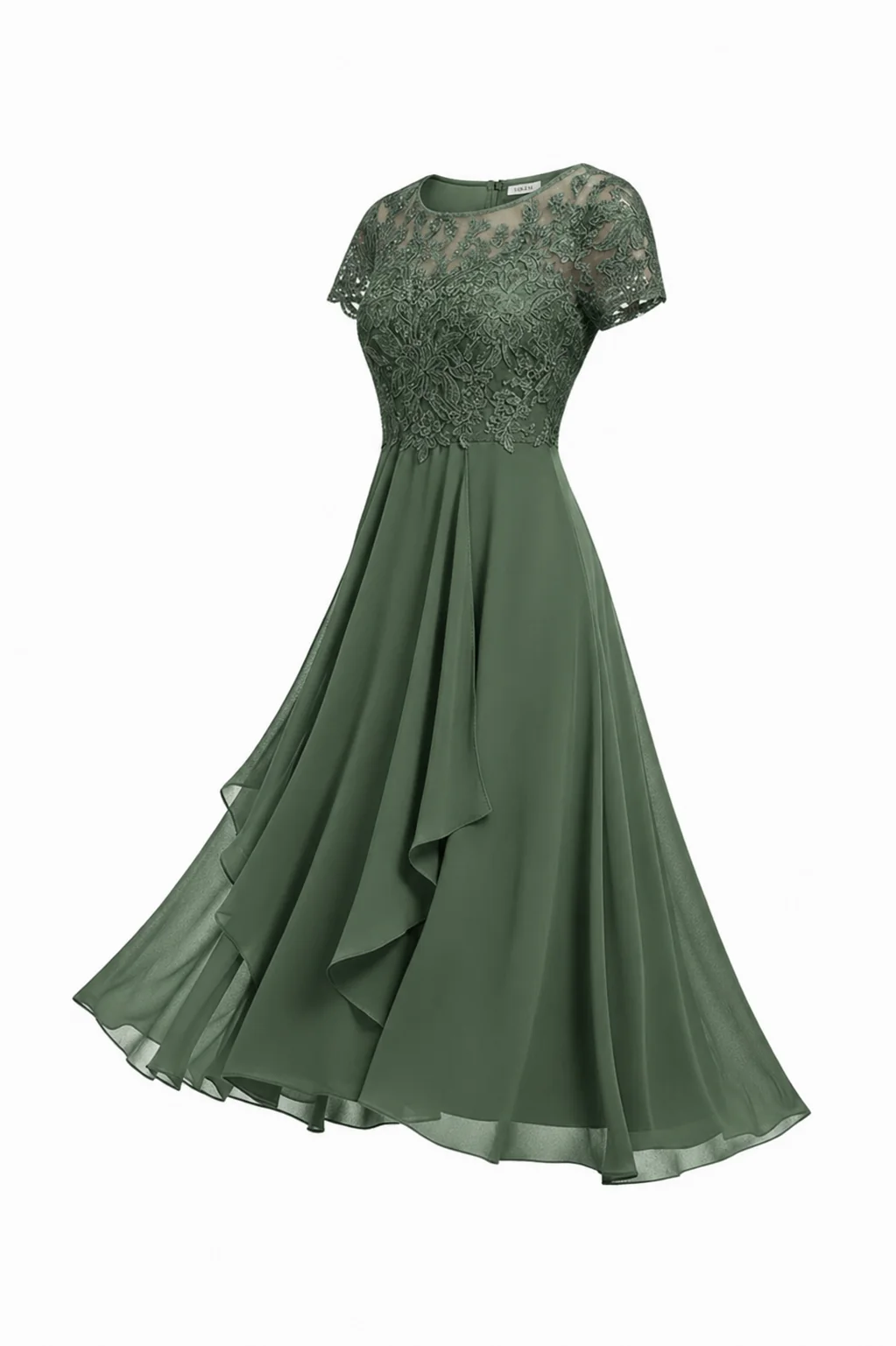 Elegantes Midi-Hochzeitsgastkleid mit Stickerei