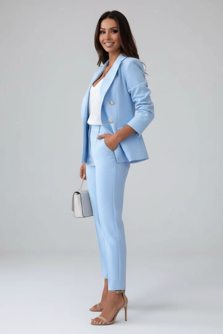 Damen-Anzugset mit gekn?pfter Jacke und Hose mit geradem Bein