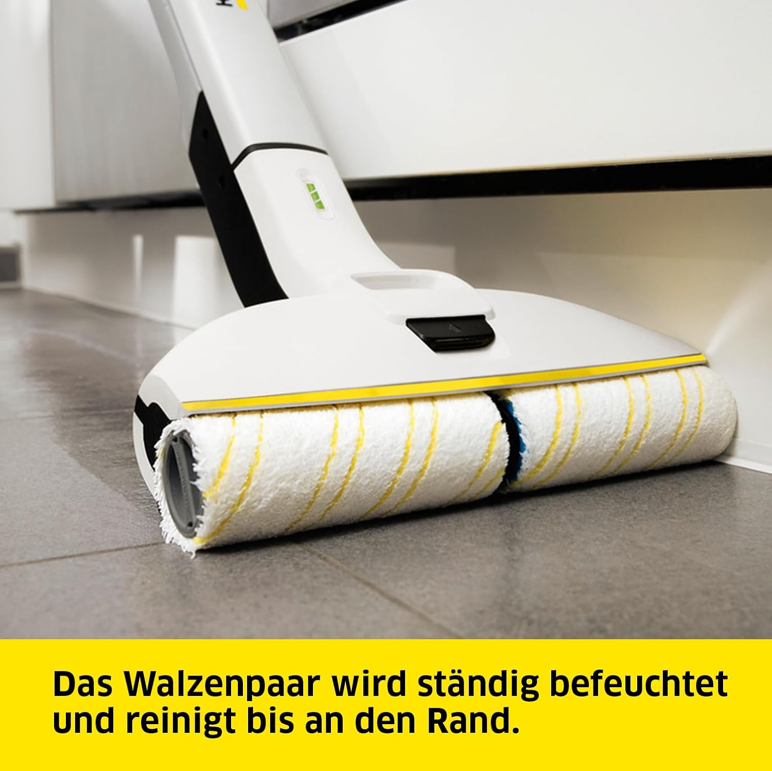 Krcher Elektrischer Wischmopp EWM 2, kabelloser Bodenreiniger mit 2 rotierenden Mikrofaserwalzen, Akkulaufzeit: ca. 20 min, Flchenleistung pro Akkuladung: ca. 60 m, Wei