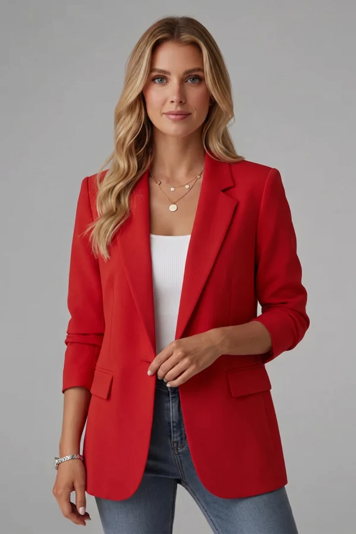 Klassischer Damen Blazer mit Reverskragen und Einknopf-Verschluss | Zeitloser Business Blazer mit Pattentaschen f��r Damen