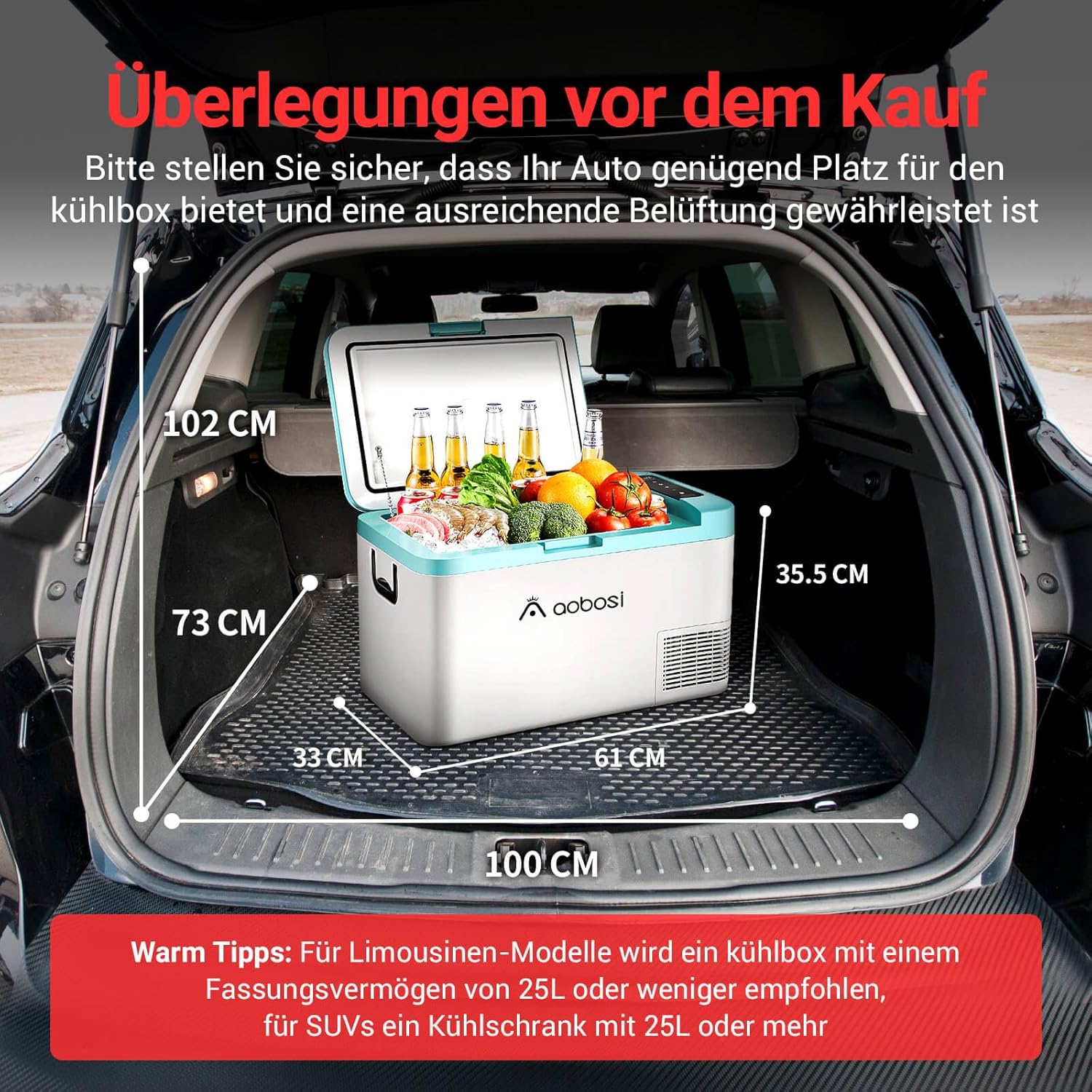 AAOBOSI Compressor Cool Box 36 L, Cool Box Car with WiFi App Control, 12/24 V and 100-240 V Electric Cool Box, up to -20 °C for Car, Truck, Boat, Motorhome, Camping, Double Zone
