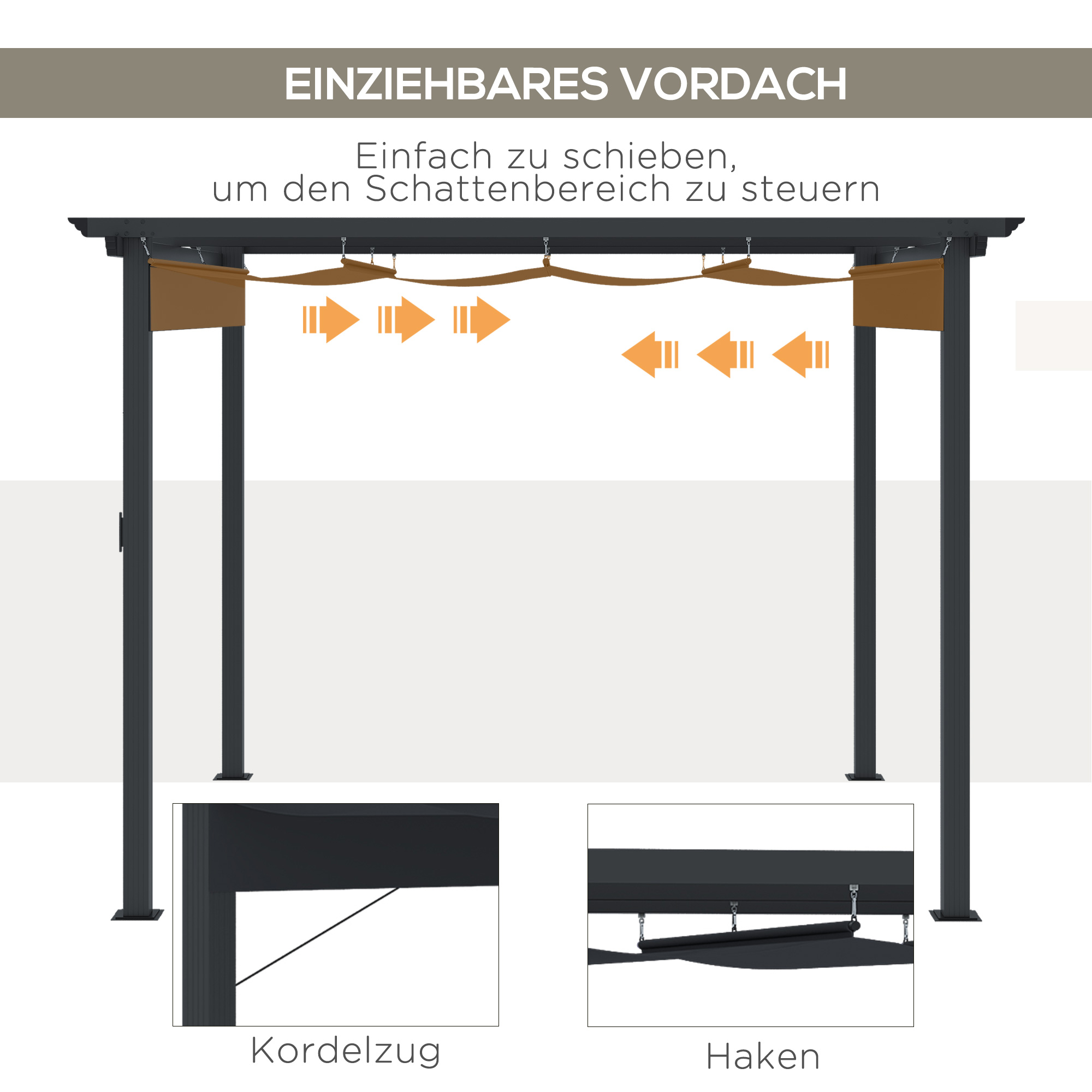 Pergola van   met verstelbare luifel aluminium grijs, zwart 3 x 3 m