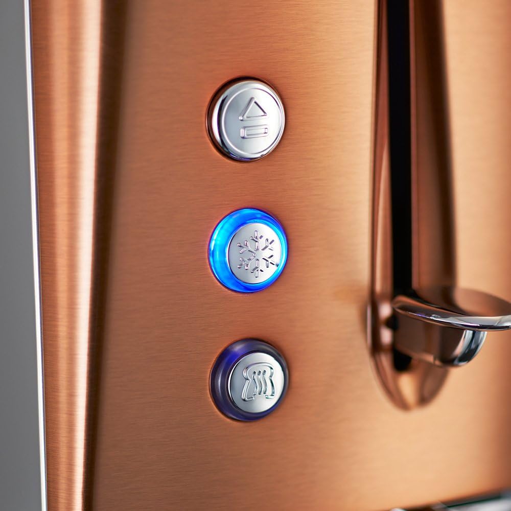 Russell Hobbs Toaster [für 2 Scheiben] Luna Edelstahl Kupfer (extra breite Toastschlitze, inkl. Brtchenaufsatz, 6 Brunungsstufen + Auftau- & Aufwrmfunktion, 1550W) 24290-56