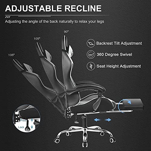 GTPLAYER Gaming Chair, Computer Chair with Footrest and Lumbar Support, Height Adjustable