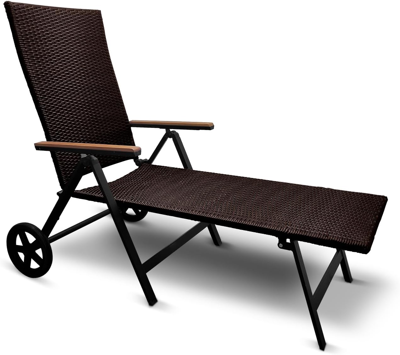 Generisch Aluminium Polyrattan Rollliege Relaxliege 120 kg belastbar Sonnenliege Klappbare Gartenliege Braun Neu