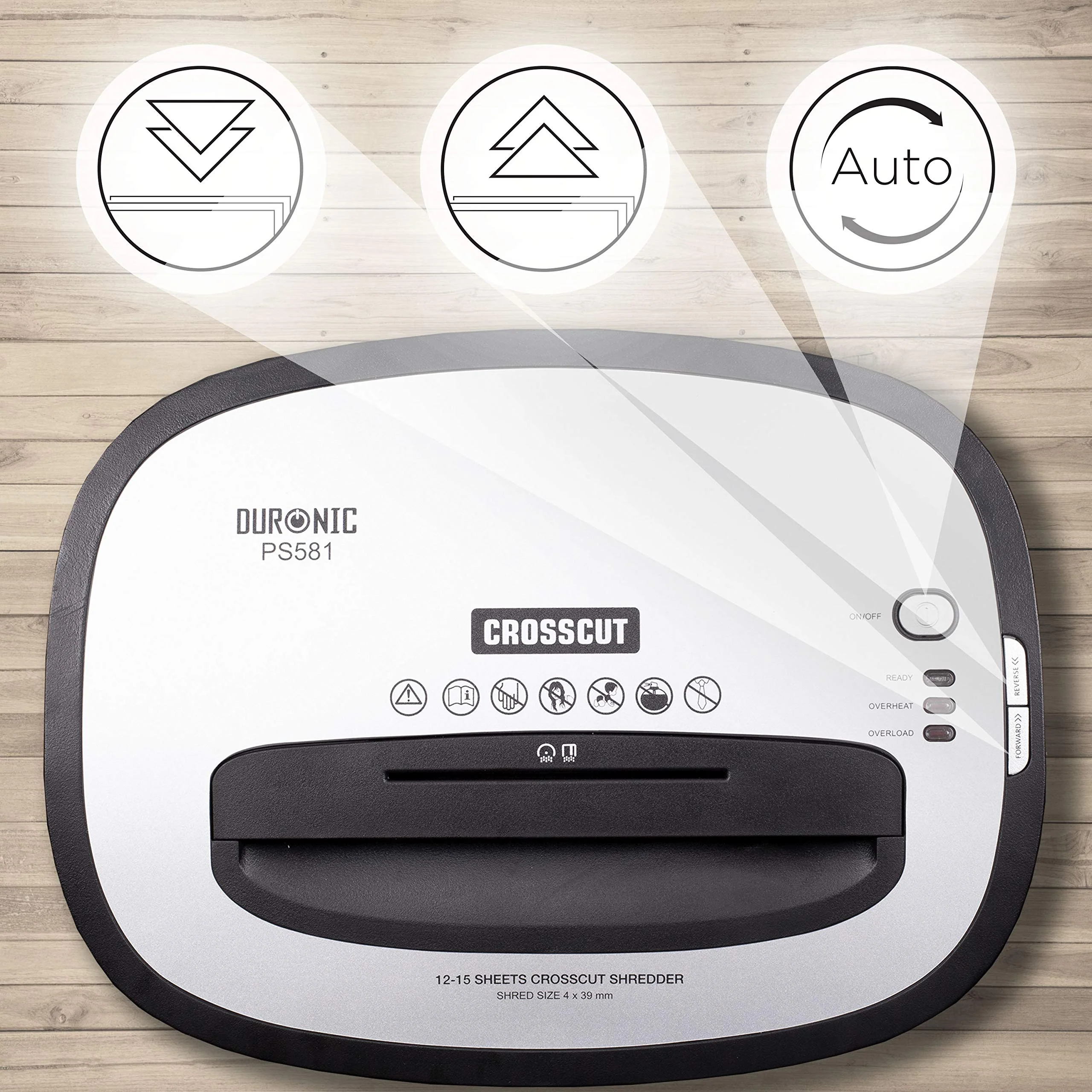 2025 Duronic Papiervernietiger PS581, kruisgesneden, voor 15 vellen, robuuste kleine elektrische papierversnipperaar, datavernietiger voor thuis en kantoor, vernietigt papier, creditcards, enveloppen, documenten �C zwart, P4