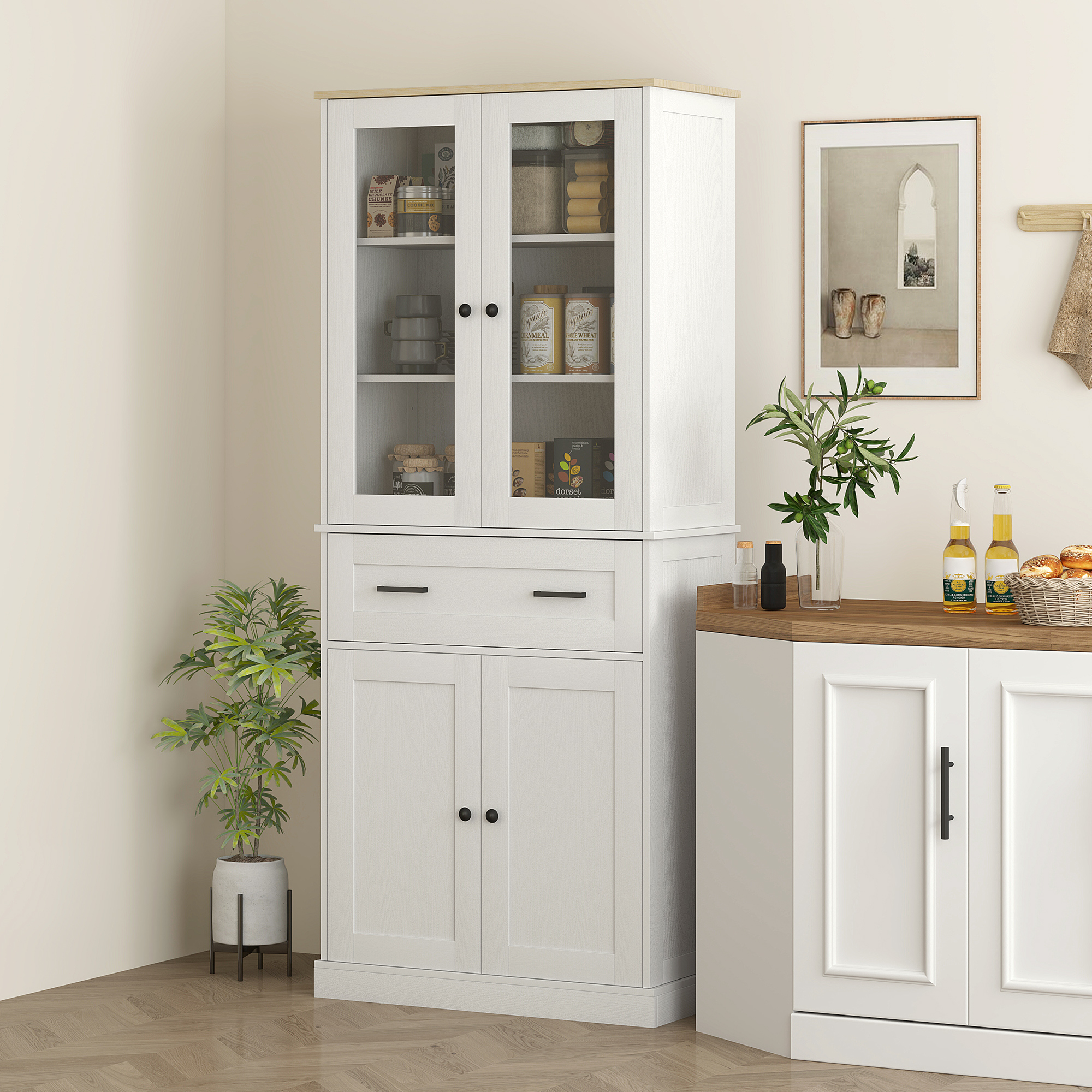 Keukenkast, Buffet, Acrylfront, Lades, 76 x 40 x 182,5 cm, Cr��mewit