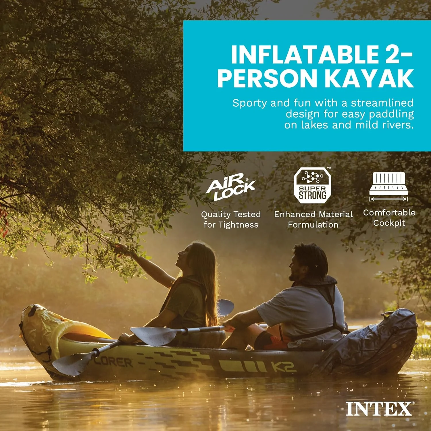 Intex 68307EP Explorer K2 Inflatable Kayak Set: Includes Deluxe 86in Aluminum Oars and High
