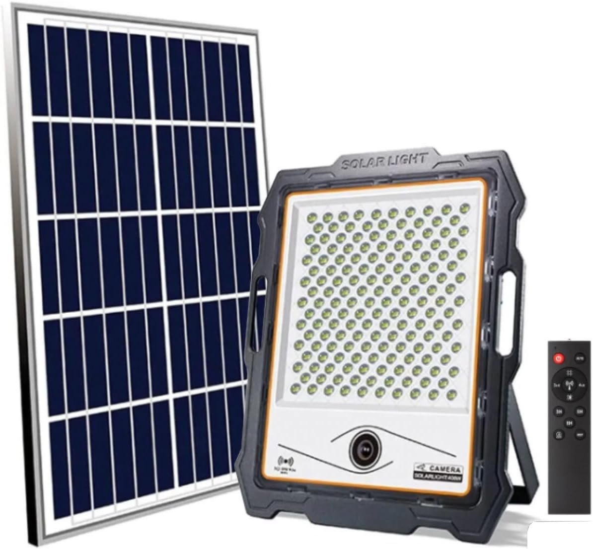 M Ledme - LED-Solarstrahler mit Jeff Kamera 300 W, kaltes Licht (6000 K), Bewegungs-/Dämmerungssensor, 1080P, wasserdicht IP67, 2900 lm, Fernbedienung mit App, für Terrasse, Garten, Straße