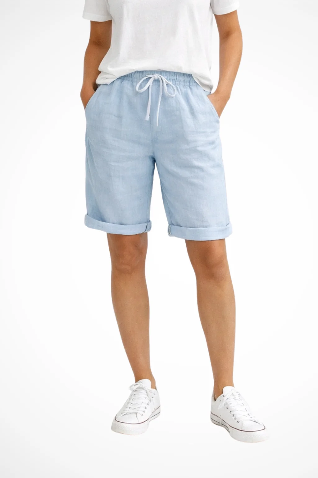 Leinenhose Damen Caprihose Relaxed Fit | Luftige Sommerhose mit Gummibund und Kordelzug | Bequeme 3/4 Hose aus Leinenmix