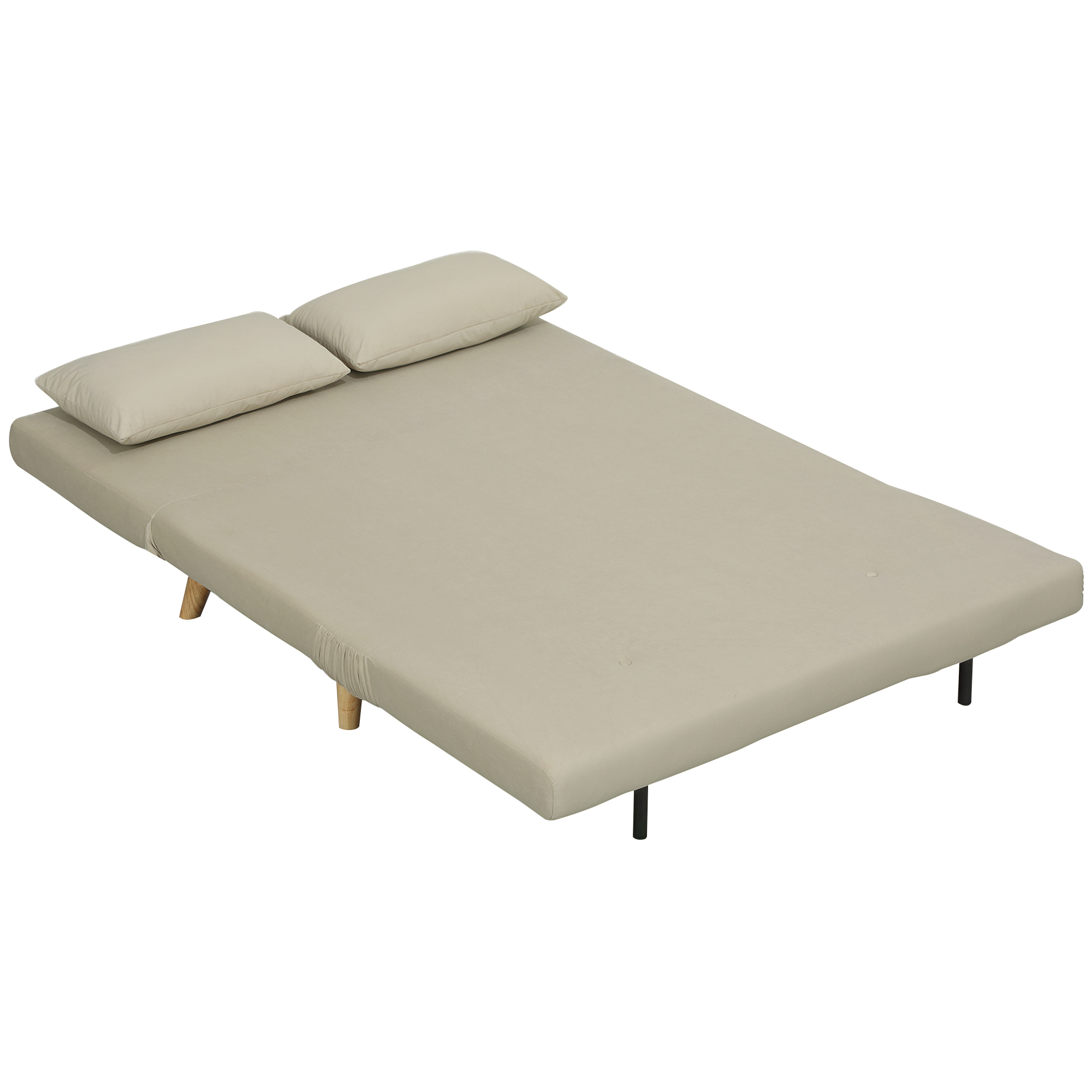 Slaapbank Relaxbank Sofa Couch, Incl. 2 Kussens, Fluweeloptiek, 130 x 78 x 79 cm, Beige