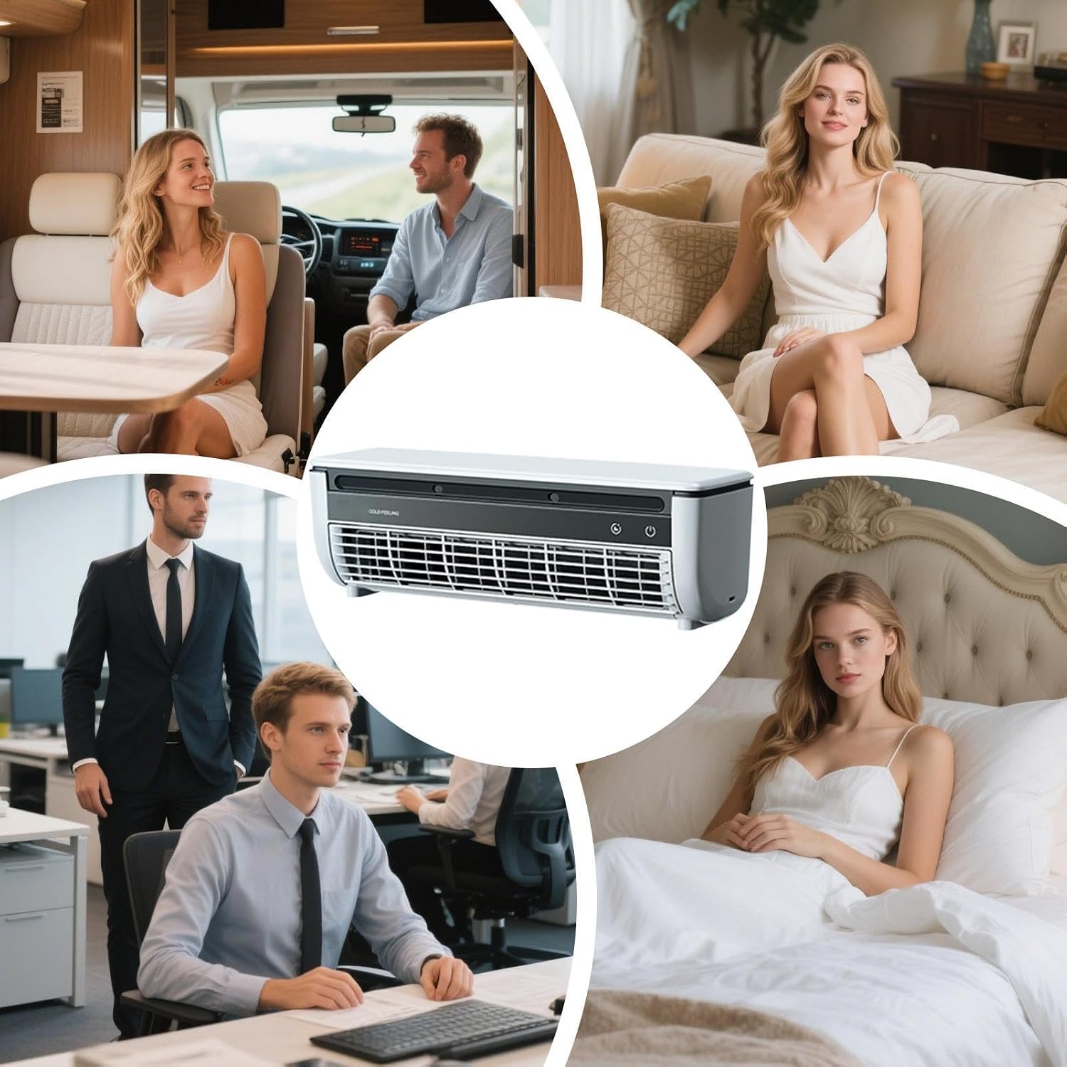 Luftkühler, tragbare Klimaanlage, Kühlventilator, 3 Geschwindigkeitsstufen mit kabellosem Laden, Verdunstungskühler für Innenräume, Schlafzimmer, Schlafzimmer