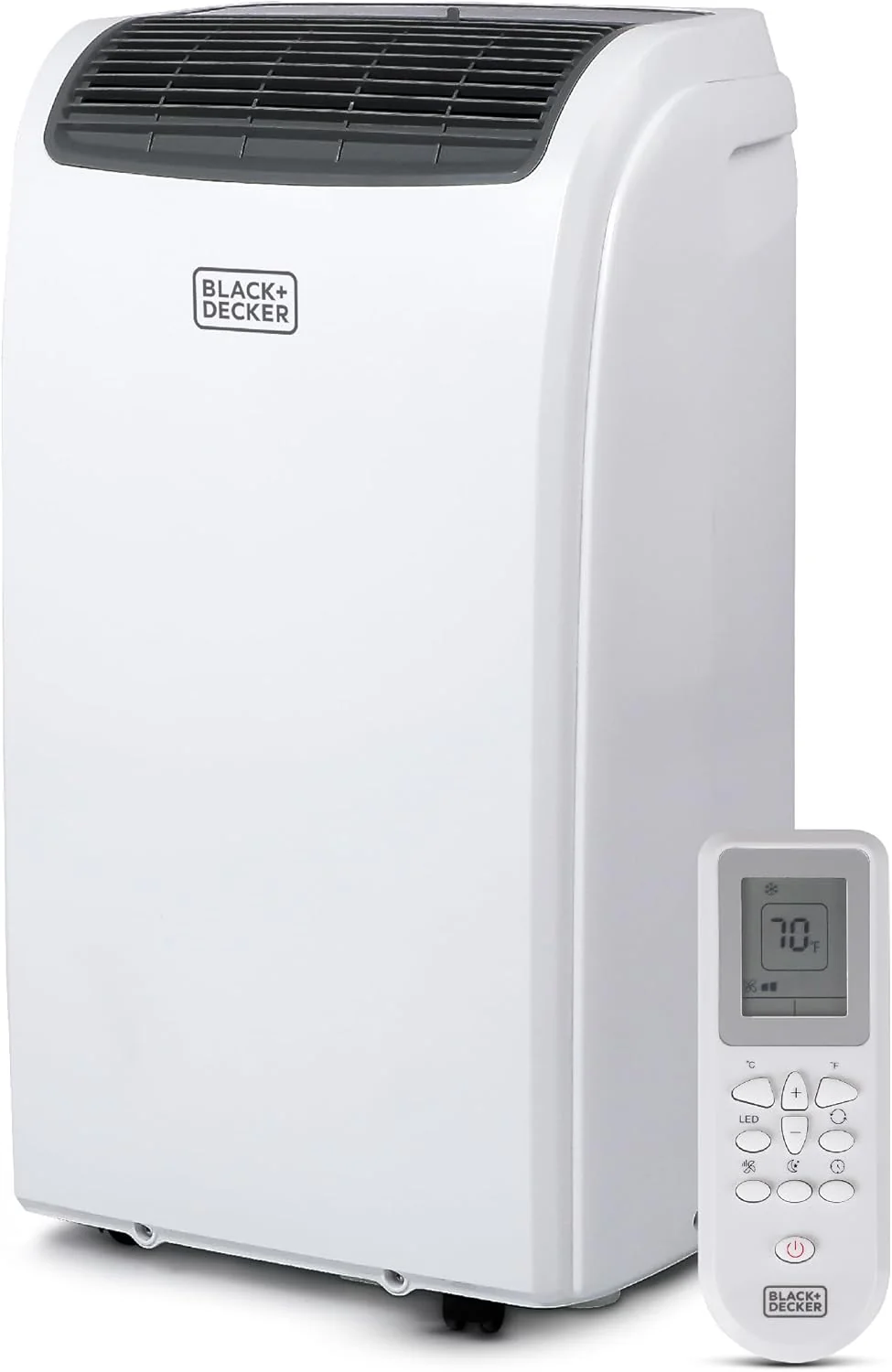 BLACK+DECKER Smart Portable Air Conditioner with Heat. 12.000 BTU Cooling. 9.000 BTU Heating for Rooms up to 550 Sq. Ft.. Follow Me Remote. BPACT12HWT. White