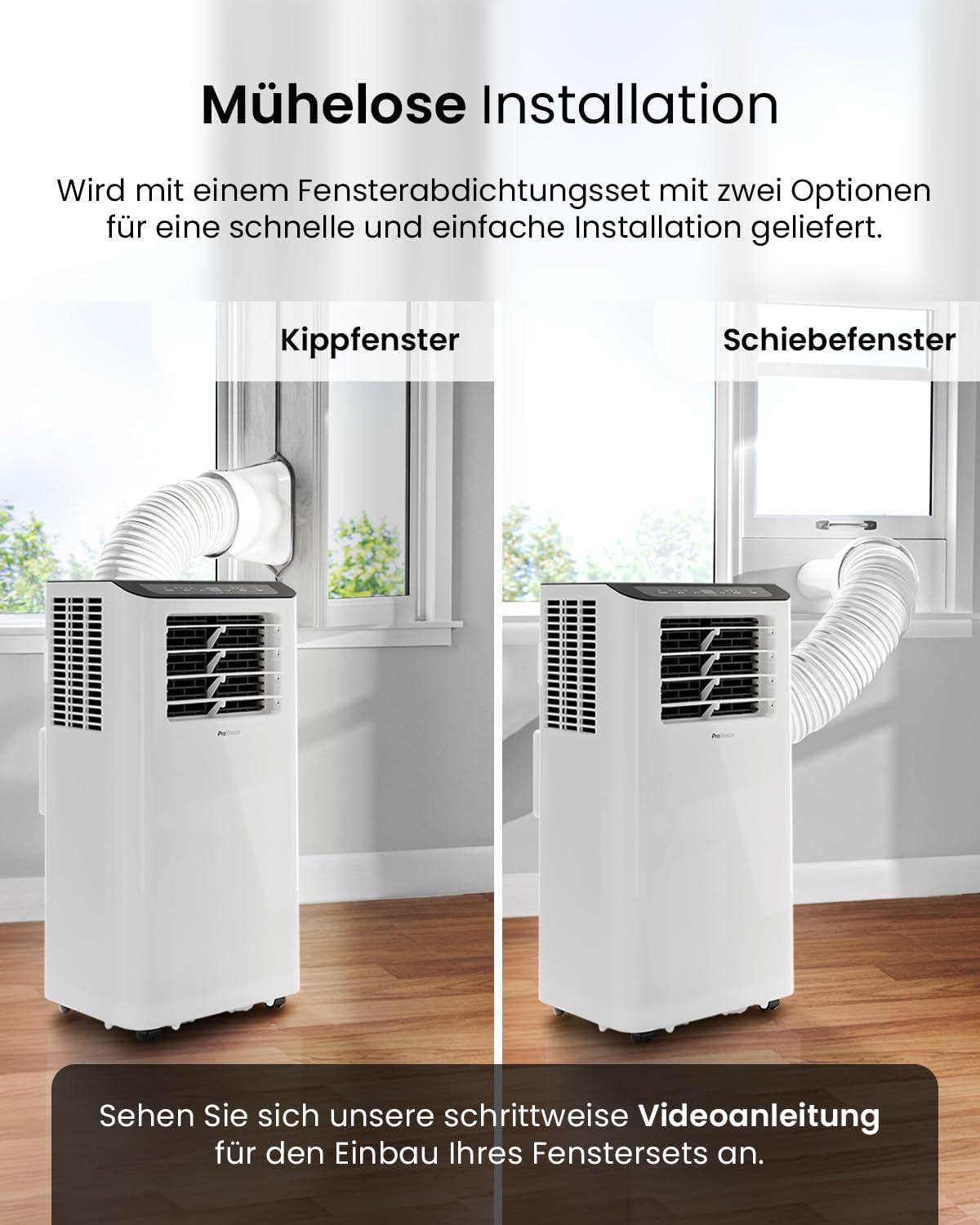 Pro Breeze 12000 BTU Mobile Klimaanlage (Räume bis 50㎡) – Klimaanlage mobil mit App-Steuerung, Timer & LED-Display – inkl. Fensterabdichtung & Abluftschlauch – Mobiles Klimagerät für Zuhause & Büro