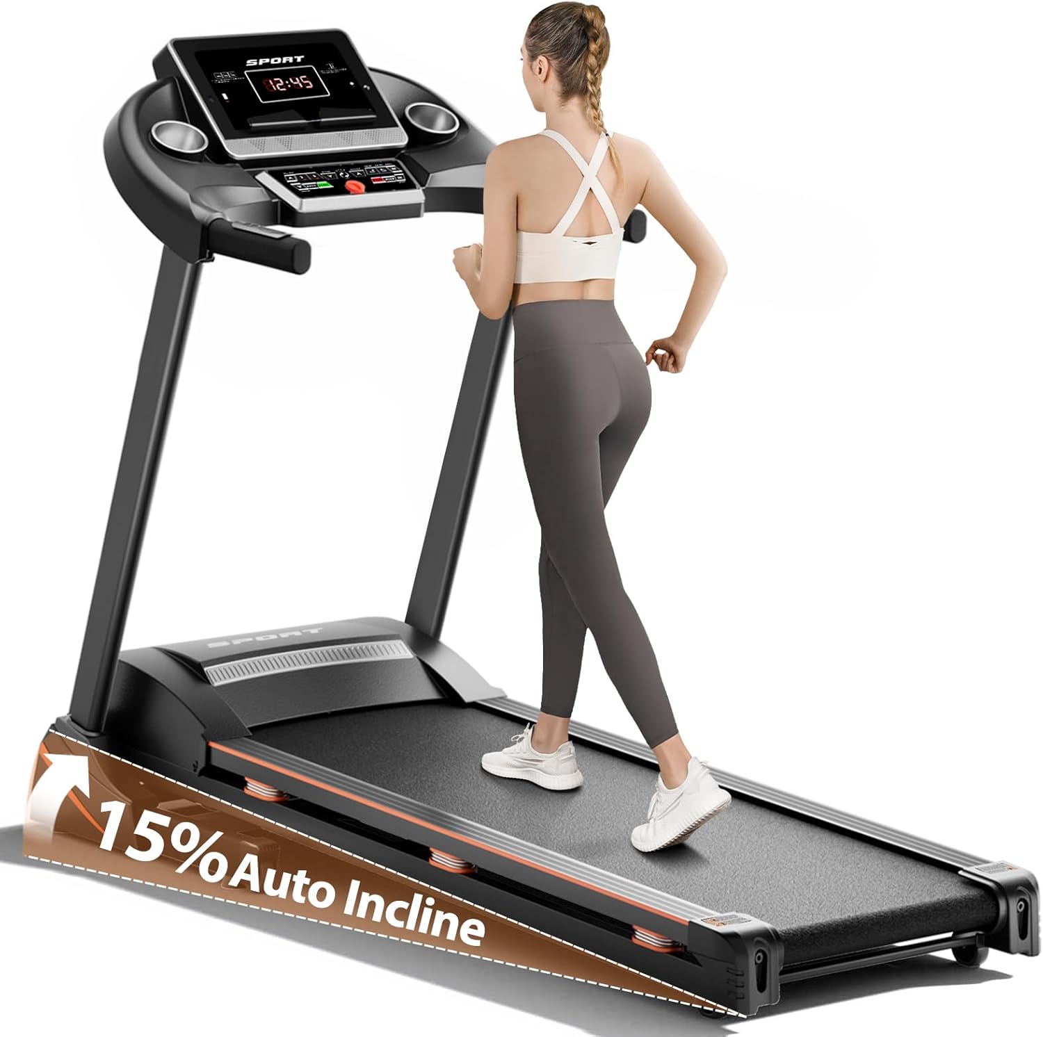 Home Treadmill 3HP Folding with Auto Incline & Bluetooth