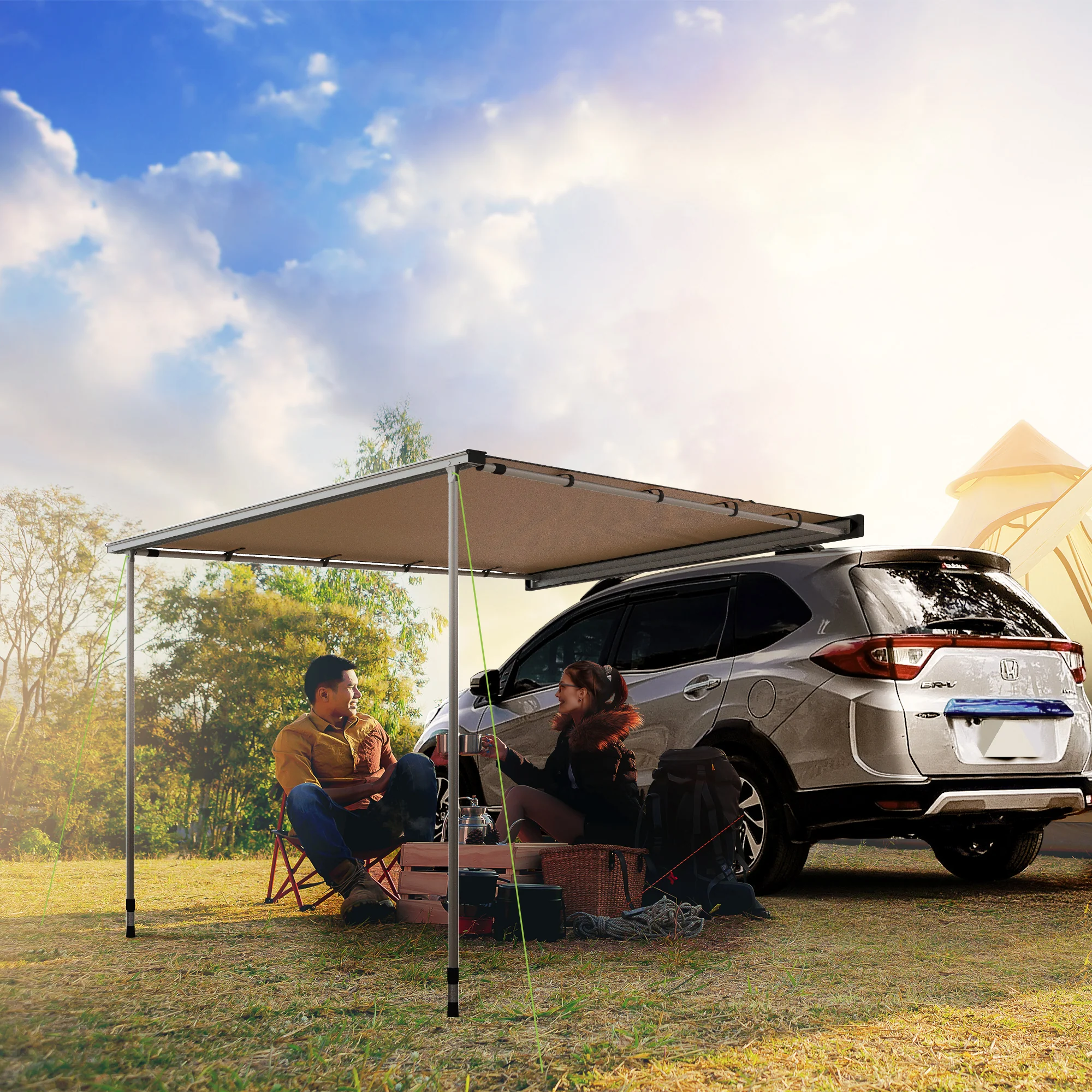 Outsunny Auto Tent Autodaktent Daktent, weerbestendig, 160 x 250 x 125-225 cm, Khaki