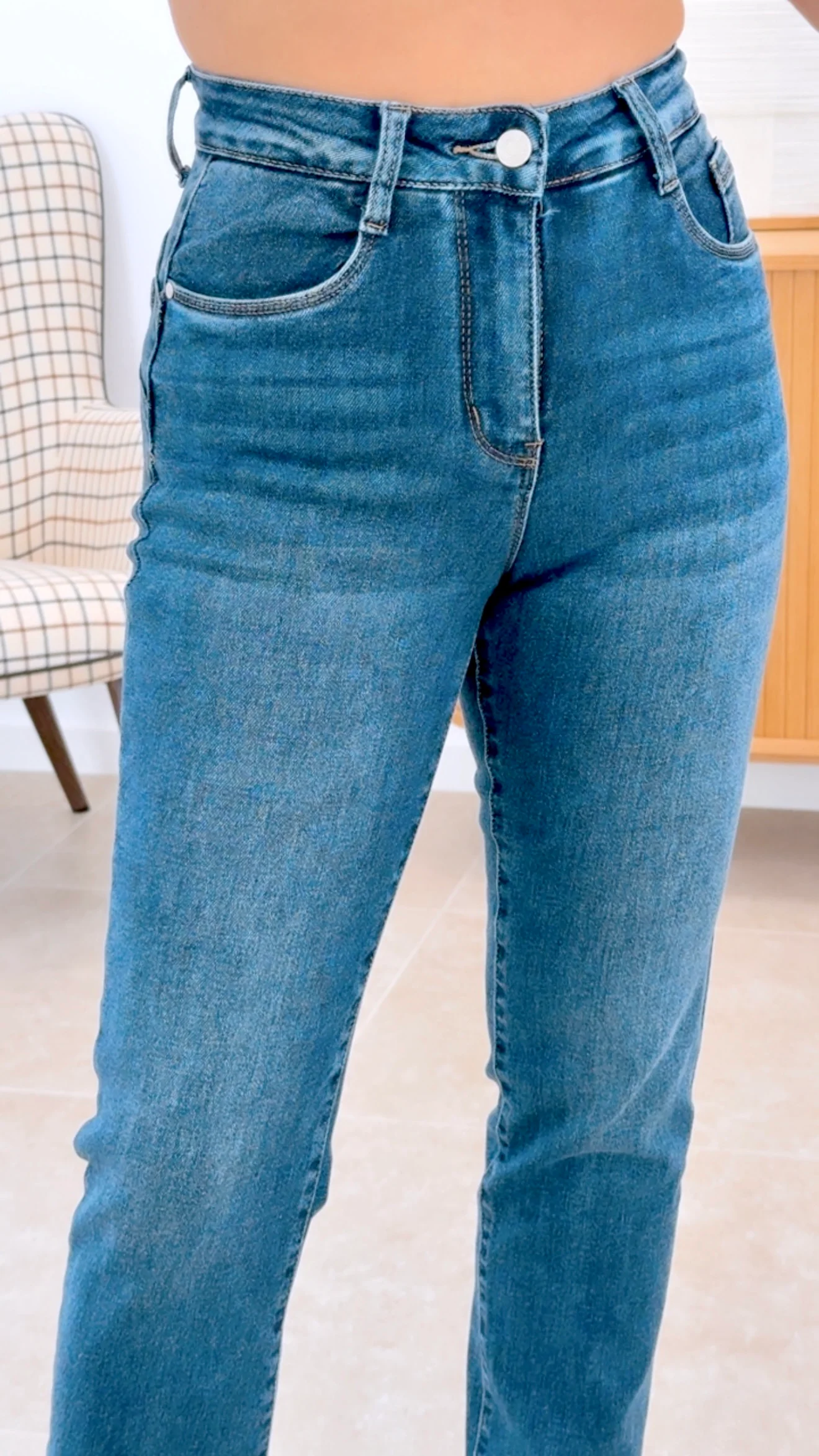 PANTAL��N RECTO FAJA DENIM