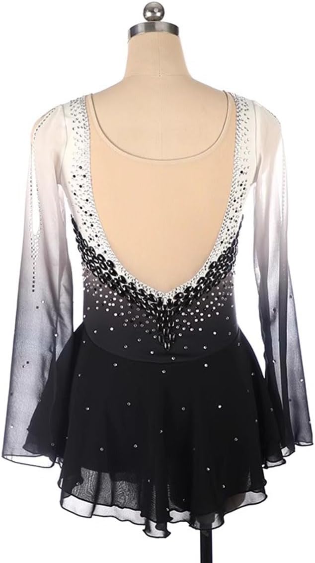purpleq Eiskunstlauf Kleid Mädchen Kürkleid Frauen Gradient Lange Ärmel Handgefertigter Eislauf Performance Rock Strass Gymnastikanzug Ballett Tanz Tragen Outfit Asymmetrisch Rock
