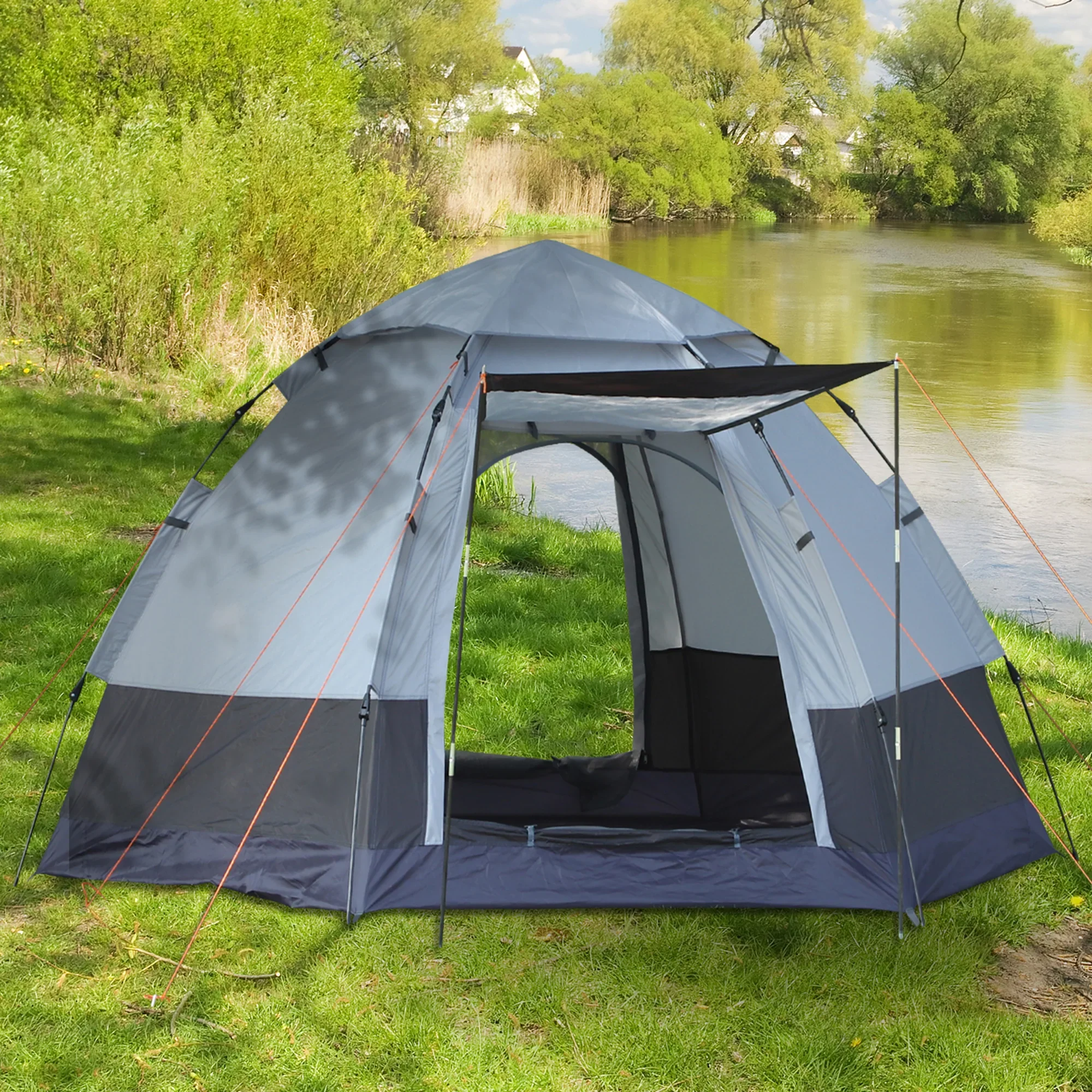 Outsunny Koepeltent 3-4 Personen, Koepeltent grijs-zwart