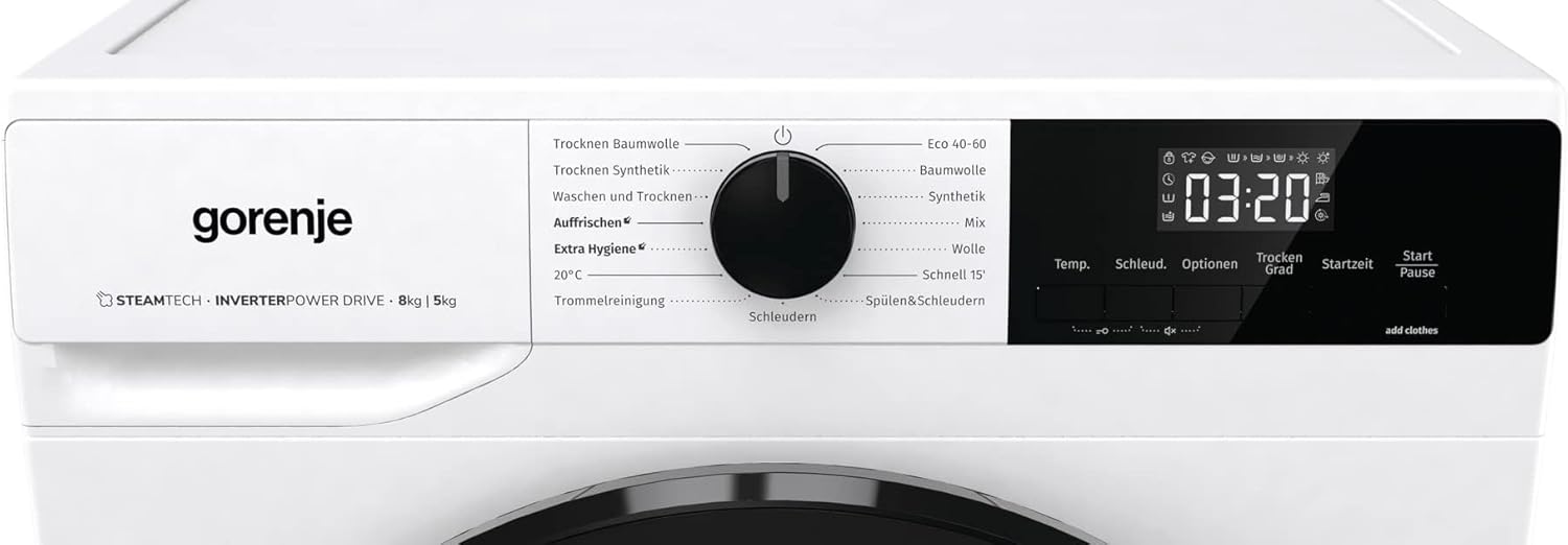 Gorenje WDAM 854 AP Waschtrockner mit Dampffunktion / 8 kg / 1400 U / 15 Programme/Aqua Stop/Inverter PowerDrive Motor/Kindersicherung/QuickDry/weiß