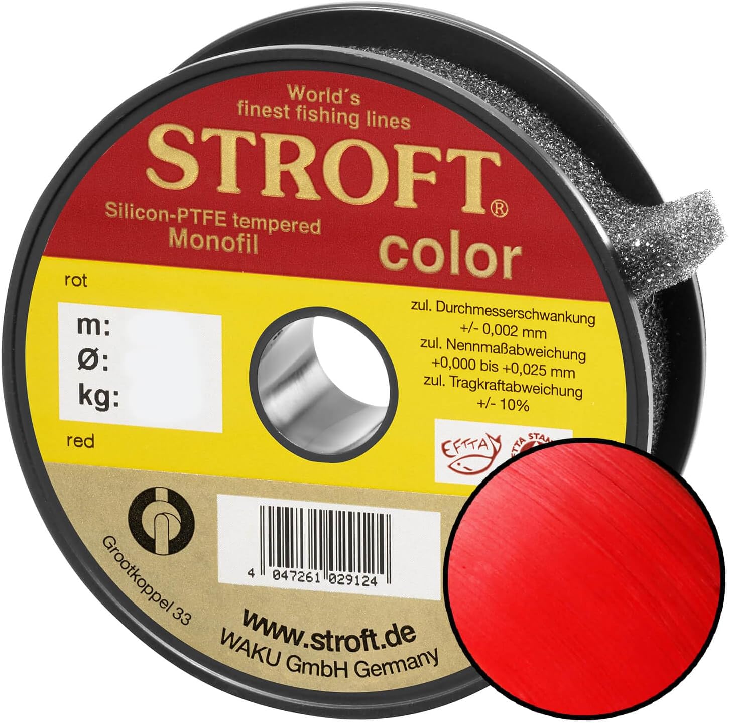 STROFT Color Monofile Angelschnur Rot Premium Polyamid Schnur, weich & geschmeidig, hohe Tragkraft & Knotentragkraft, gut sichtbar, ideal für Karpfenangeln, Winterangeln & Eisangeln