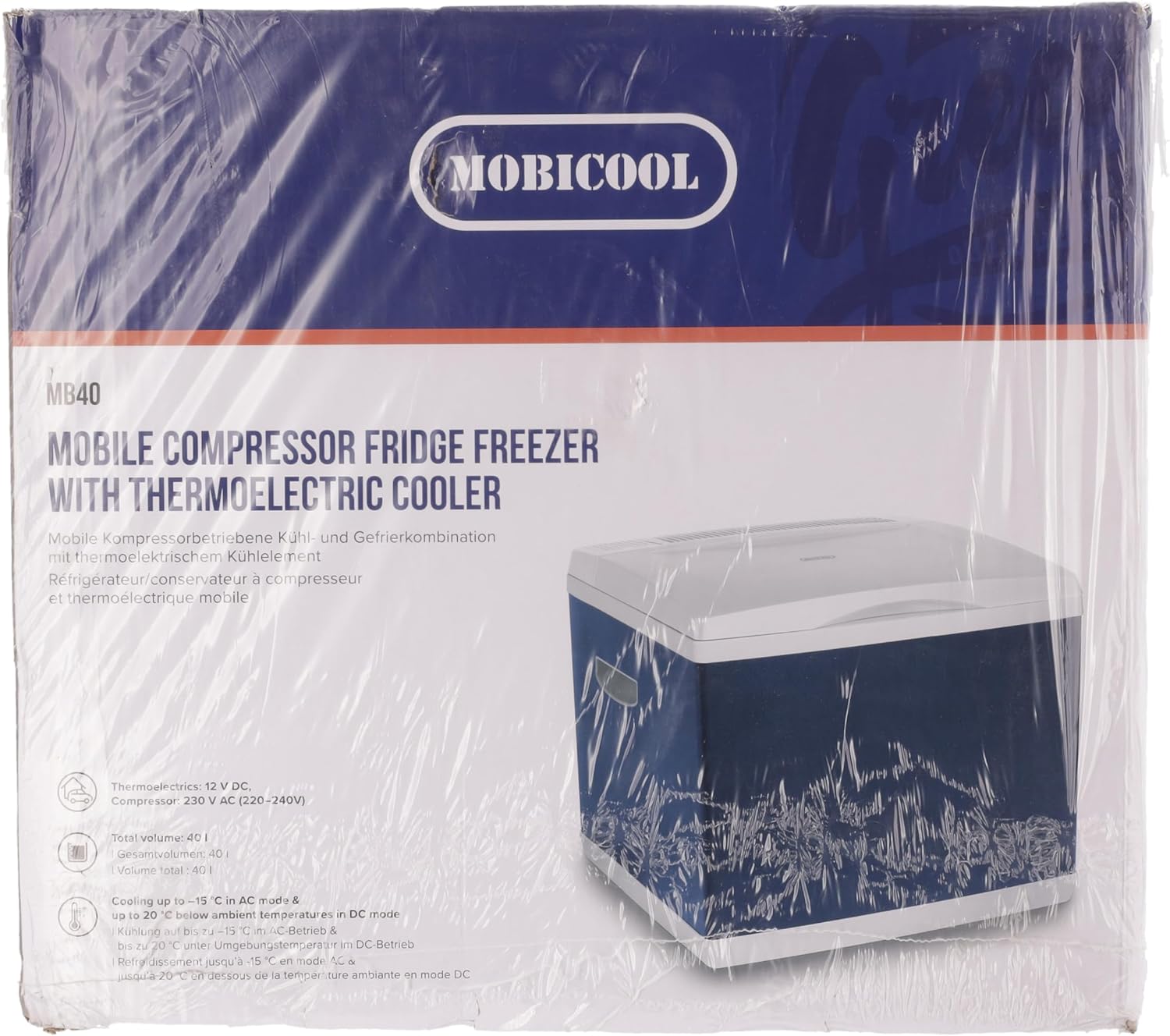 Mobicool MB40, Hybrid, tragbare Kompressor- thermoelektrische-Kühlbox/Gefrierbox, 38 Liter, 12 V und 230 V für Auto, Lkw, Steckdose, Blau