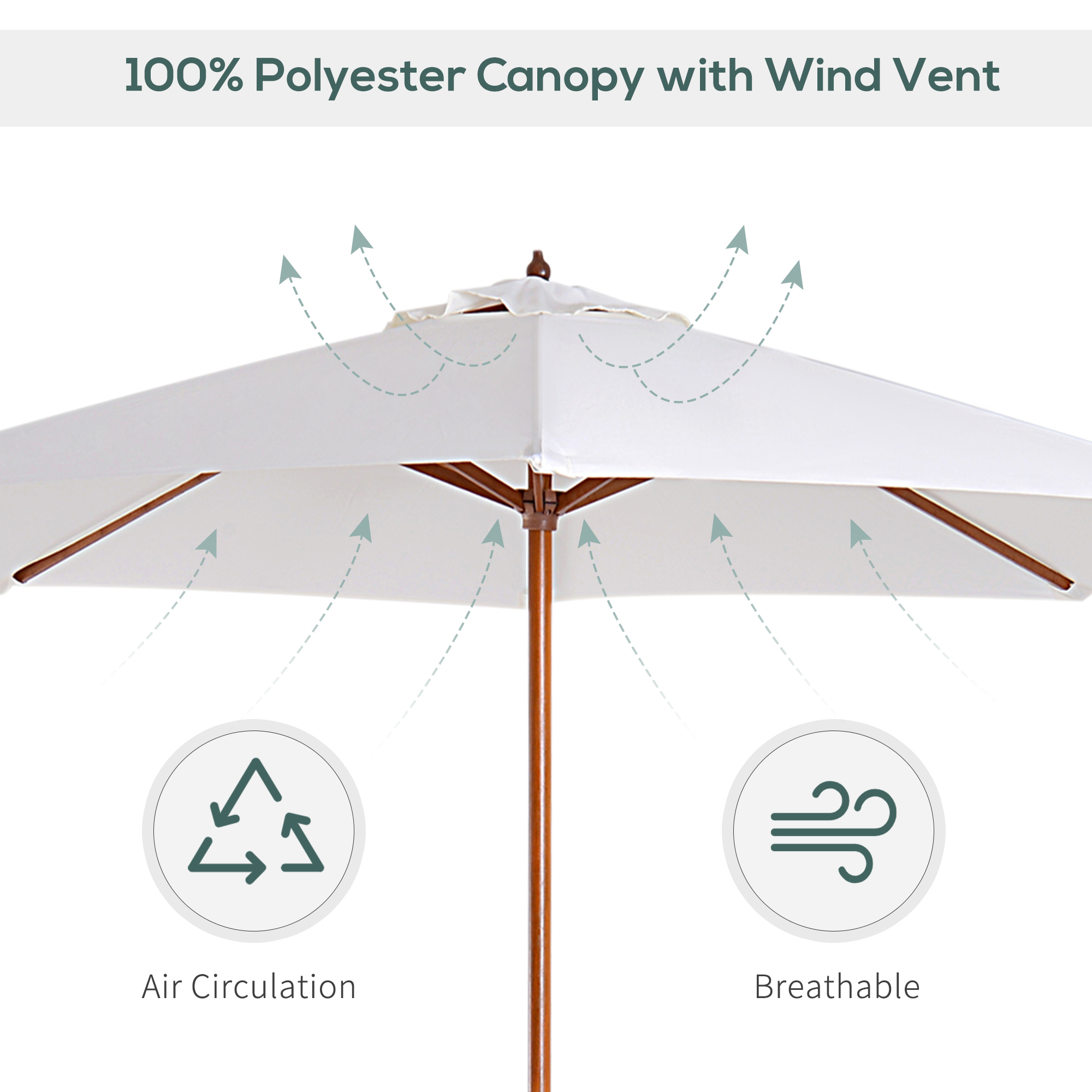 Zonnescherm tuinscherm houten parasol parasol met zwengel balkonparasol populierenhout �� 2,7 m