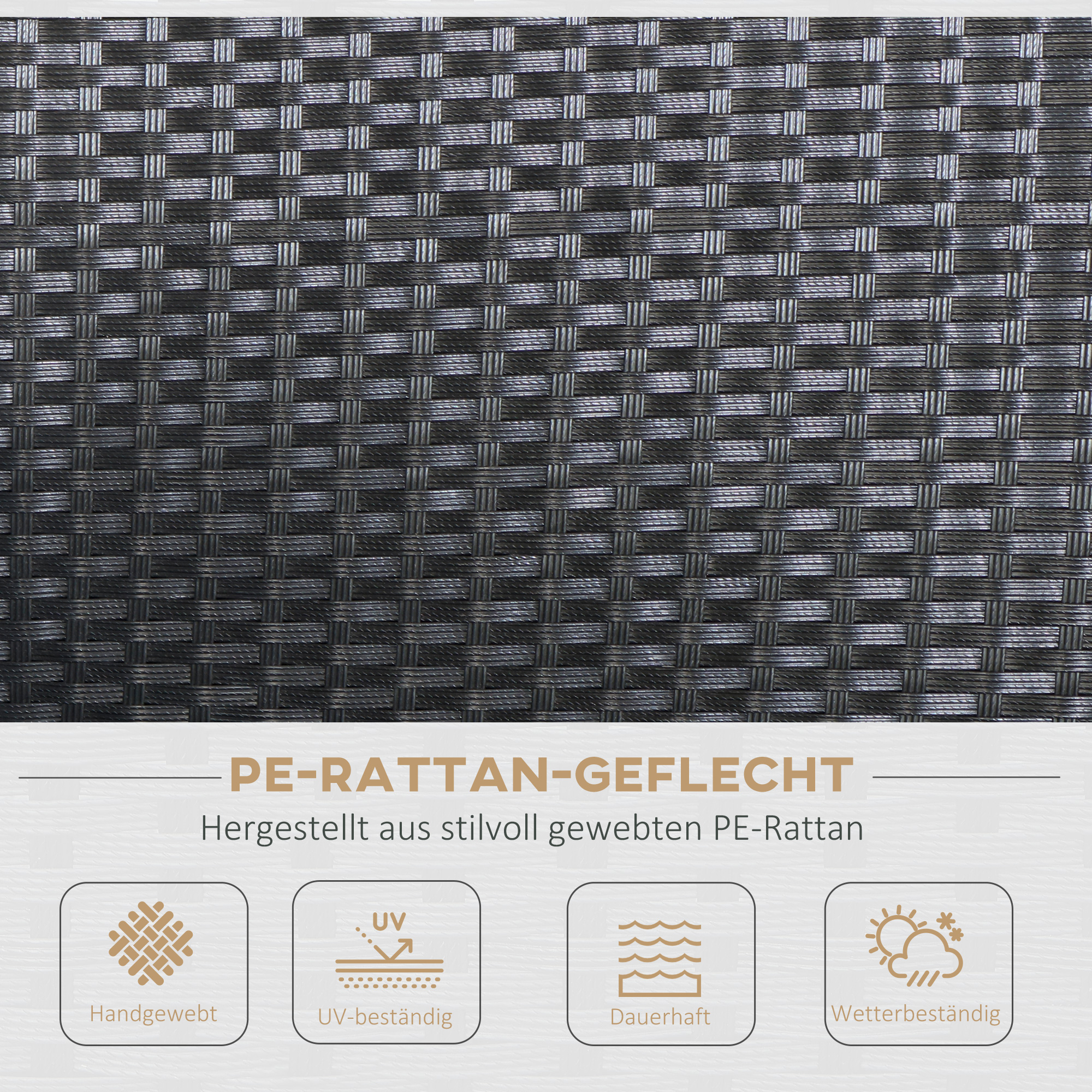 Outsunny poly-rotan zitset 4-delig Zitgroep tuinmeubel set lounge metaal zwart
