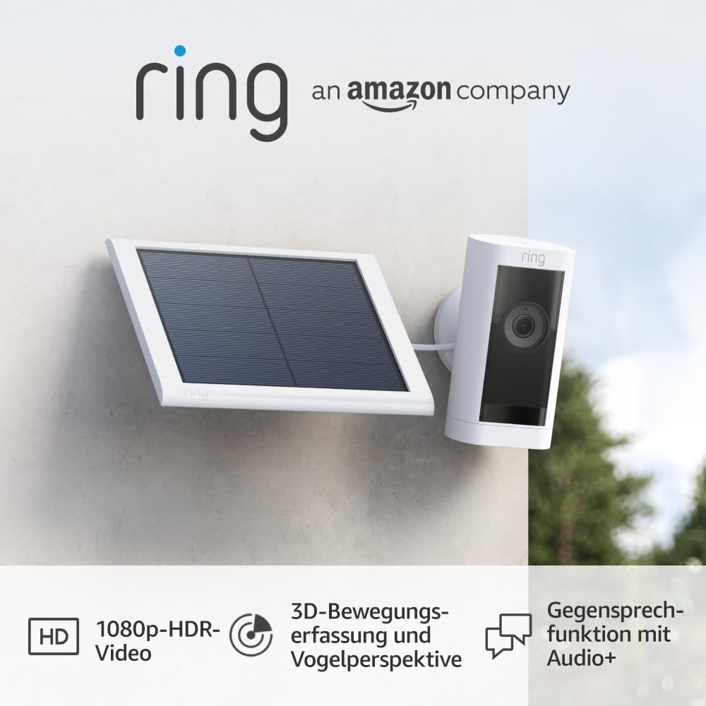Ring Außenkamera Pro Solar (Stick Up Cam Pro) | Solarbetriebene Überwachungskamera aussen mit 1080p-HDR-Video, WLAN, 3D-Bewegungserfassung, Alexa-kompatibel | 2 Sicherheitskameras