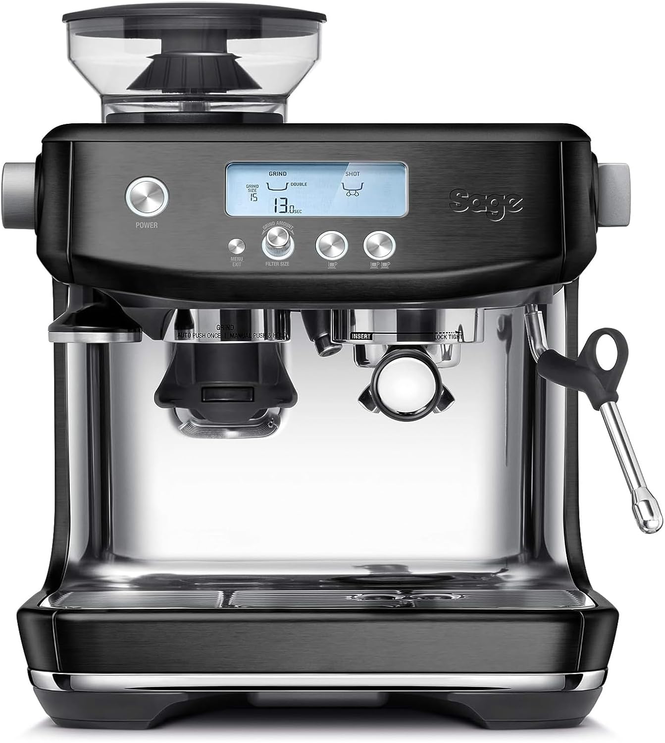 Sage Appliances the Barista Pro Espressomaschine und Kaffeemaschine mit Milchaufschäumer, Siebträgermaschine, SES878BTR, Mattschwarz