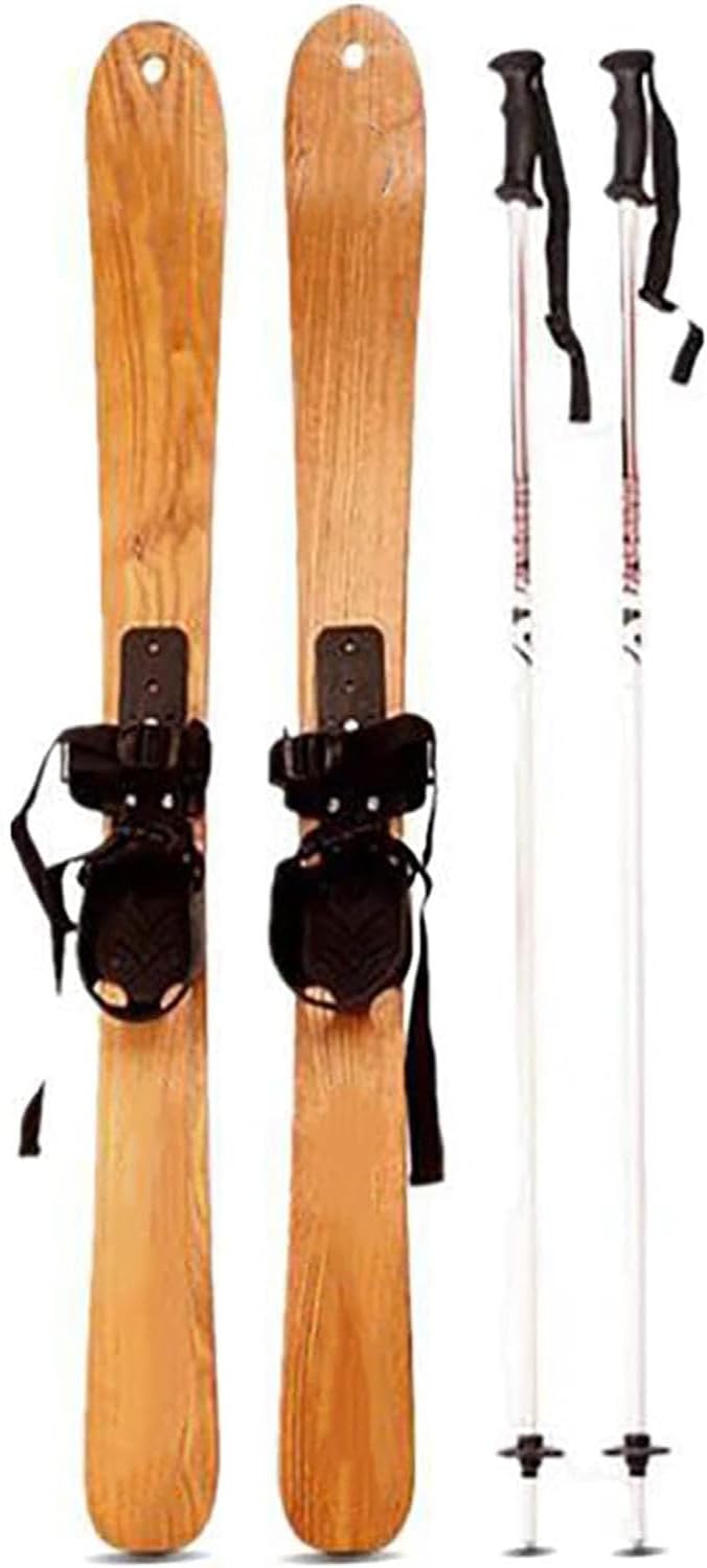 Outdoor-Sport-Holzski, Holzski Für Erwachsene Und Kinder, Wintersport-Hobby-Outdoor-Zubehör Mit Schneestangen, Einzigartiger Holzmaserung, Zum Skifahren, Eislaufen
