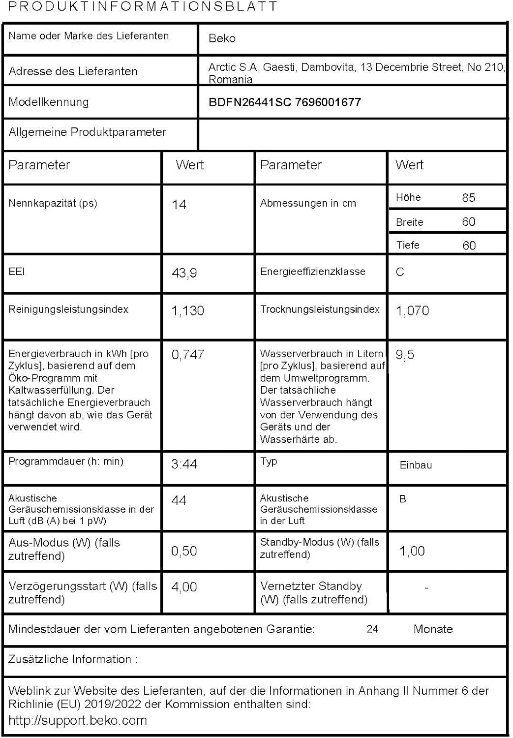 Beko BDFN26420W b300 freistehender Geschirrspüler, unterbaufhig, Platz für 14 Magedecke, Pro  Inverter Motor, TrayWash, HygieneIntense, 6 Programme, WaterSafe+, Wei