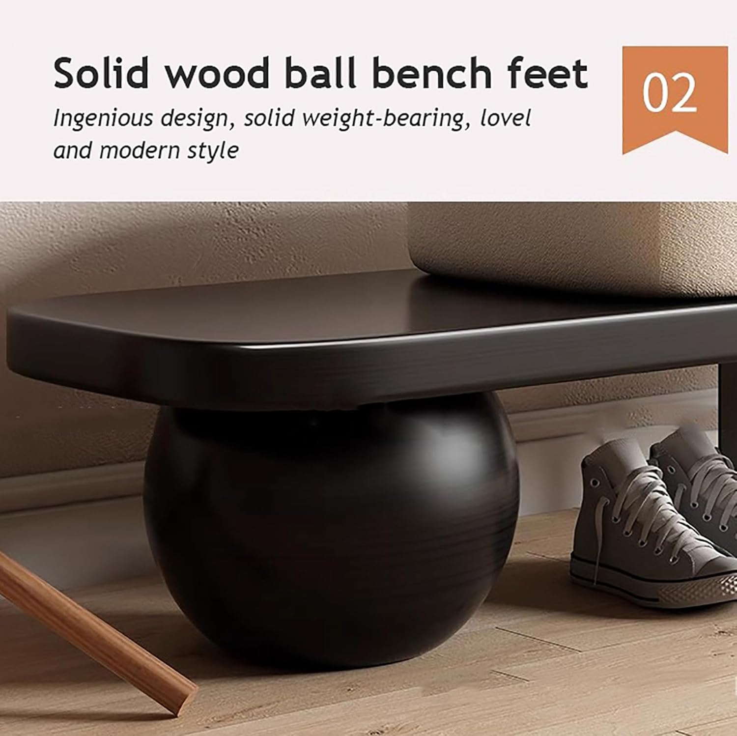 Eingangsbank aus Holz mit gepolstertem Design und abstrakten Metallbeinen, vielseitige Schuhwickelbank für Wohnzimmer und Schlafzimmer
