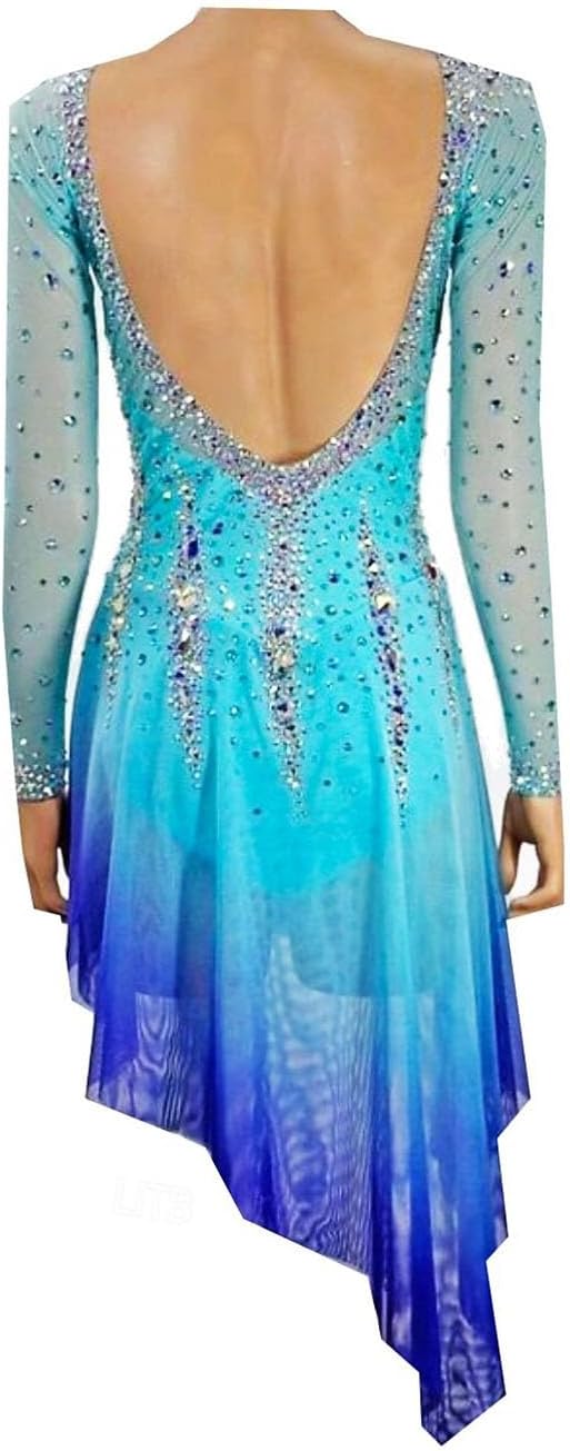 purpleq Mädchen Eislauf Performance Bekleidung Damen Eiskunstlauf Kleid Mit Langen Ärmeln Gradient Farbe Erwachsene Rollschuh Kleid Elastizität Gymnastik Tanzkostüme