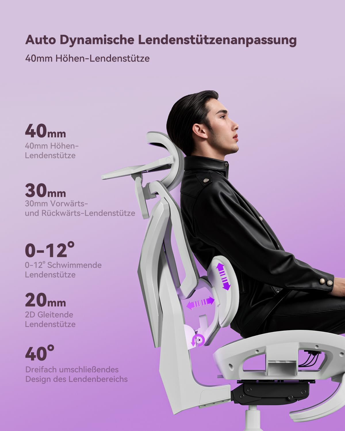 AutoFull G7 Ergonomischer Gaming Stuhl, Gaming-Stühle mit Dynamischer Lendenstütze, 720° Doppelachsen-Dreharmlehnen, 140° Rückenlehnen-Neigung & 4D-Nackenkissen (Weiß)