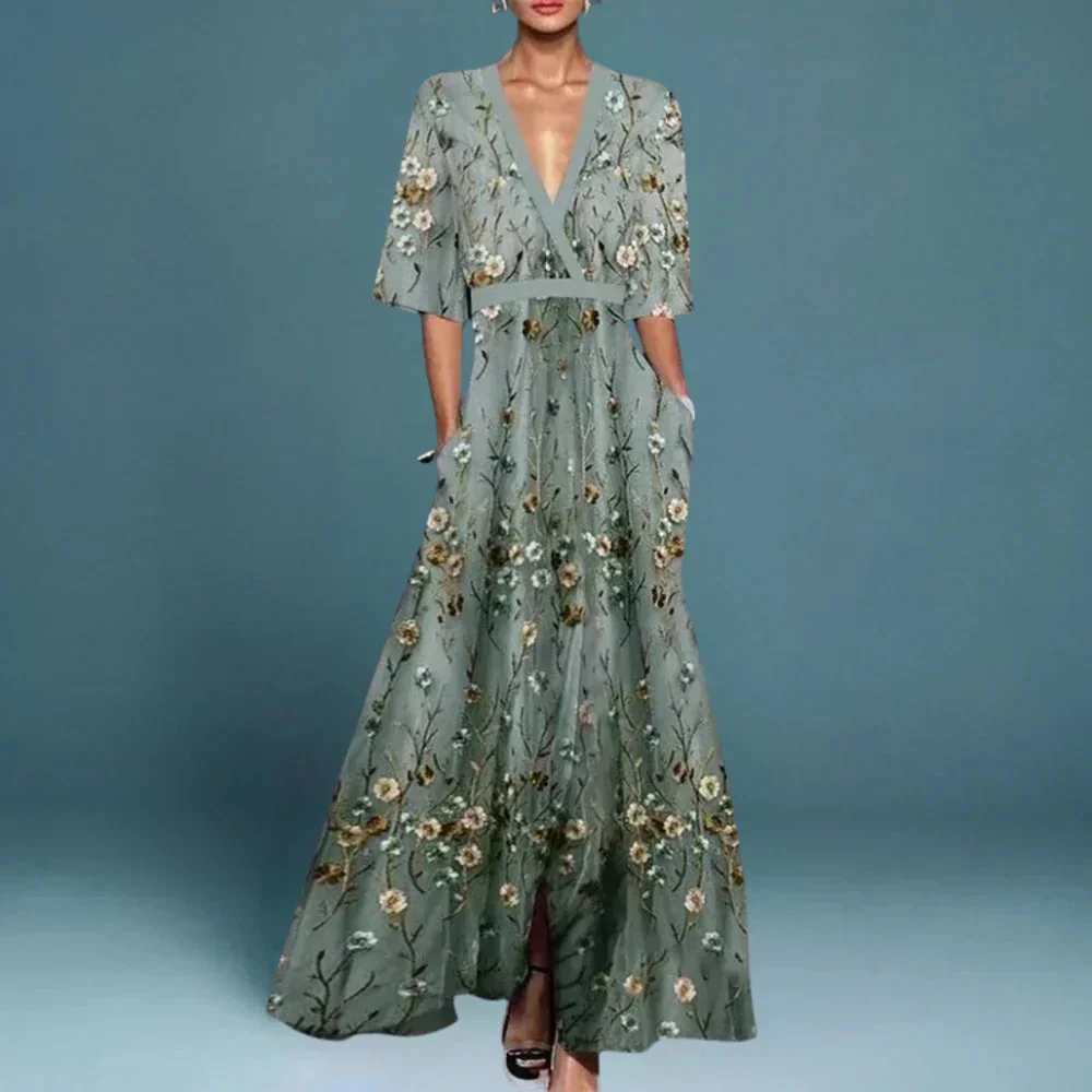 Damen-Maxikleid im Wickelstil mit Blumenmuster