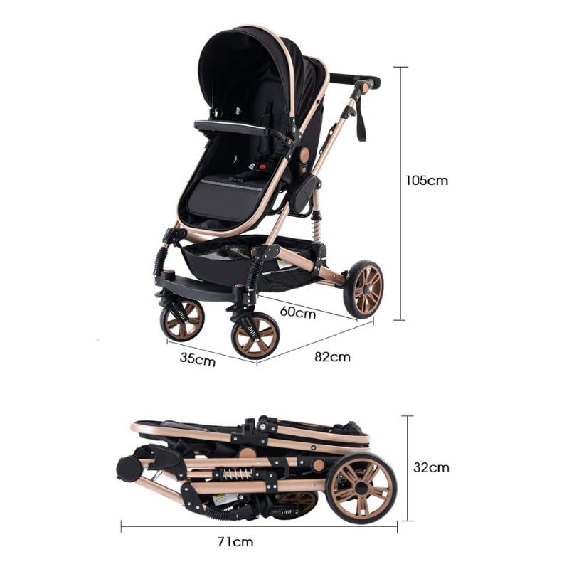 YAZOCO kinderwagen 3 in 1, Zusammenklappbar kinderwagen mit Wickeltasche,Komplettset Becherhalter,Moskitonetz, Fußabdeckung,Sitzzubehör (4 Rosa)