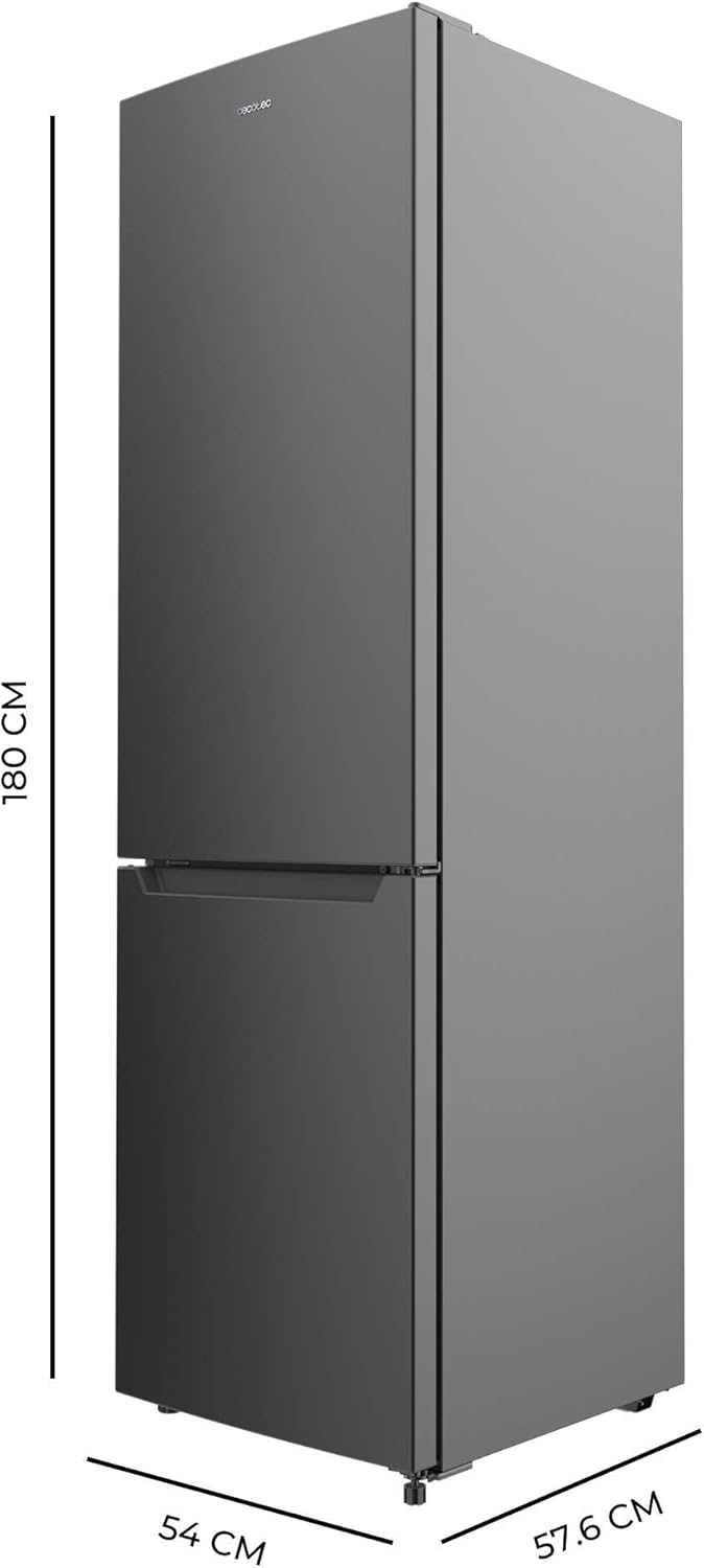 Cecotec Réfrigérateur combiné Bolero CoolMarket Combi 250 Dark E. 250L, Total No-Frost, classe D, Multi Airflow, congélation rapide, porte réversible, alarme de porte.