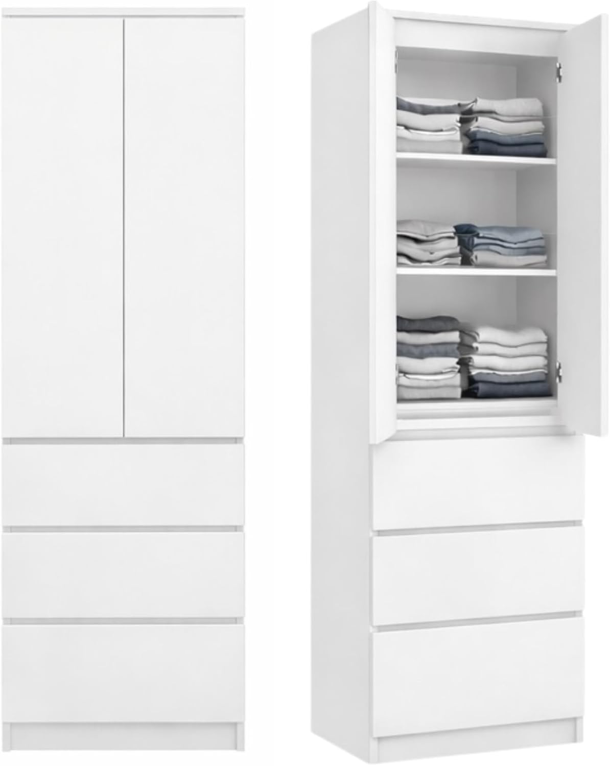 Home Collective Kleiderschrank, Garderobenschrank, Mehrzweckschrank 2-türig mit 3 Einlegeböden & 3 Schubladen | Schrank für Schlafzimmer, Flur oder Büro | 50x40x180 cm (BxTxH) | Weiß