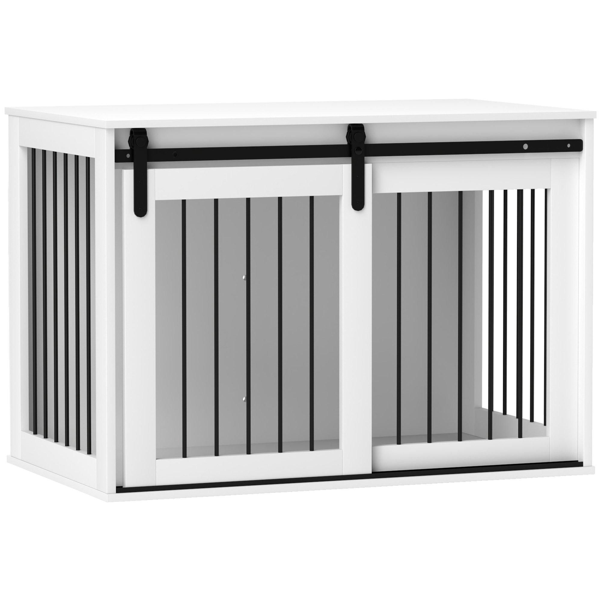 PawHut Hondenkooi met Schuifdeur, Ventilatie, Spaanplaat en Staal, 98 x 58 x 61 cm, Wit